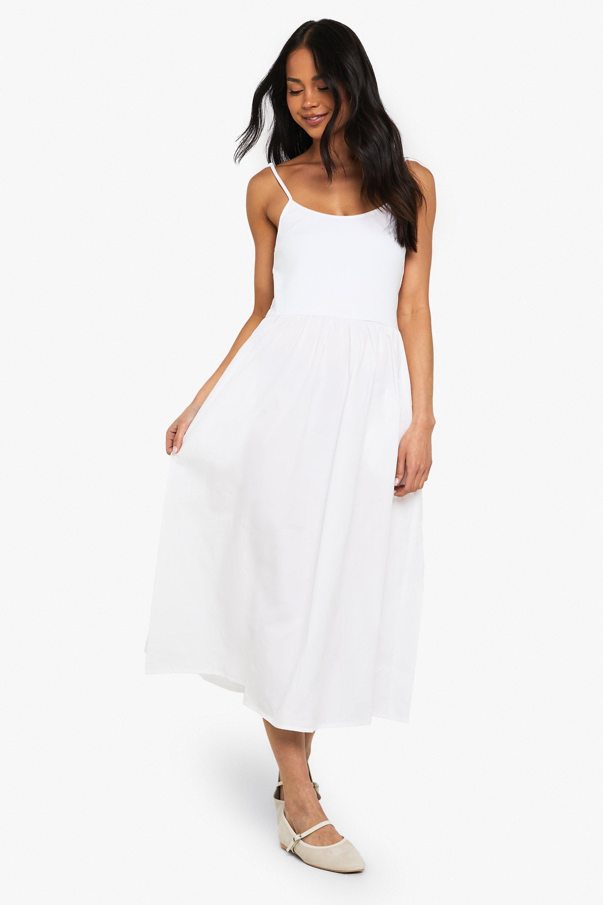 Boohoo Jersey Katoenen Midaxi Jurk Met Lage Ronde Hals, White