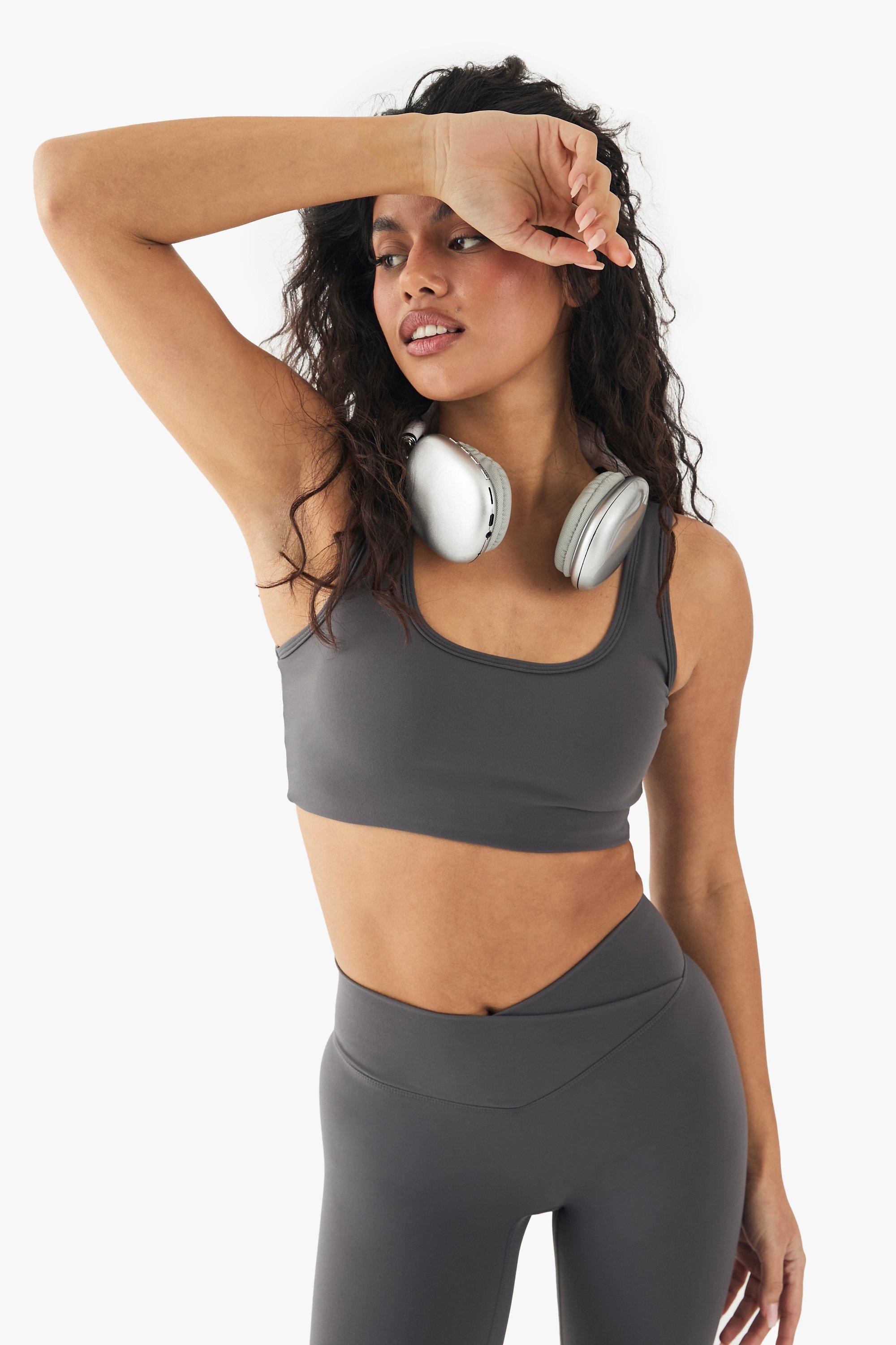 Boohoo Dsgn Studio Supersoft Peached Sculpt Padded Sports Bra, Charcoal