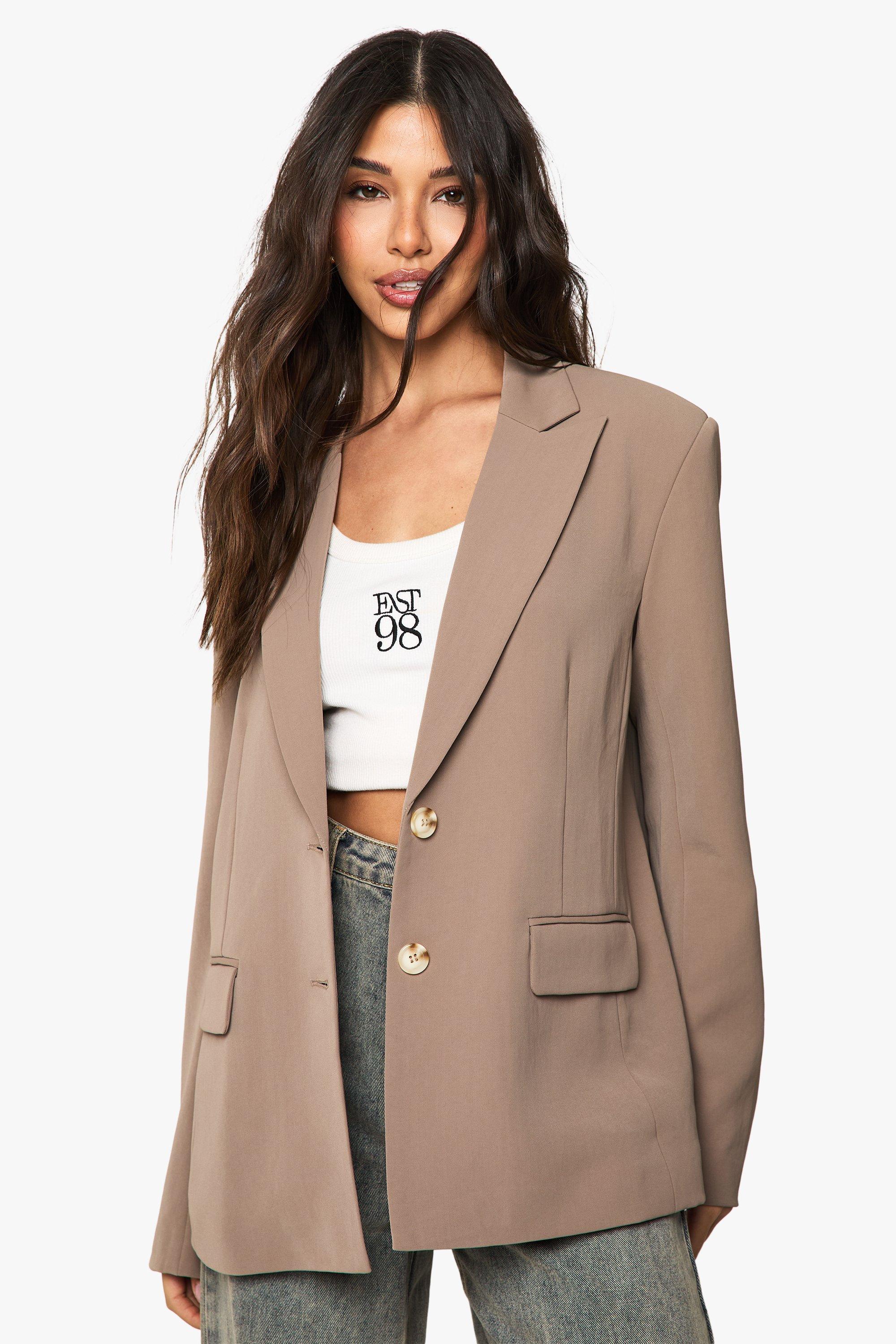 Image of Blazer sartoriale monopetto in tessuto, Beige