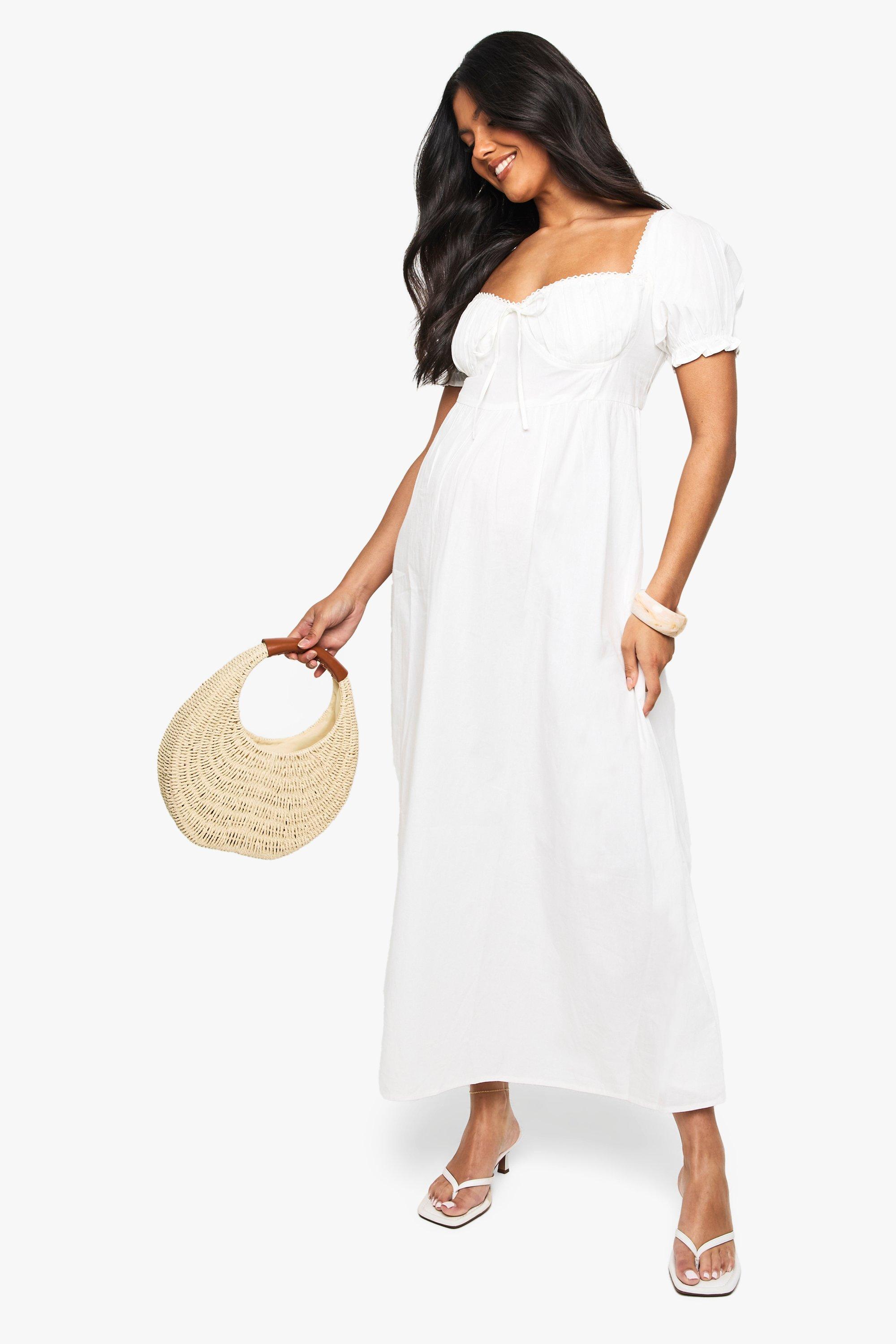 Boohoo Zwangerschap Katoenen Milkmaid Midaxi Skater Jurk, White