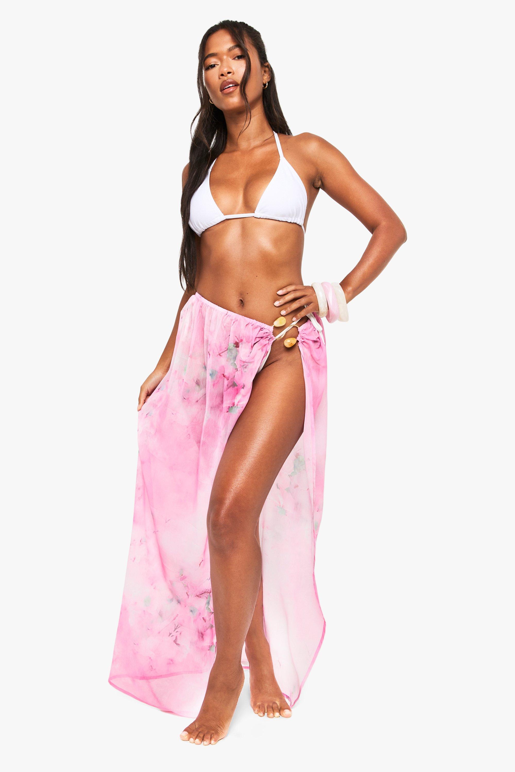 Image of Tie Dye Beaded Beach Sarong, Pink