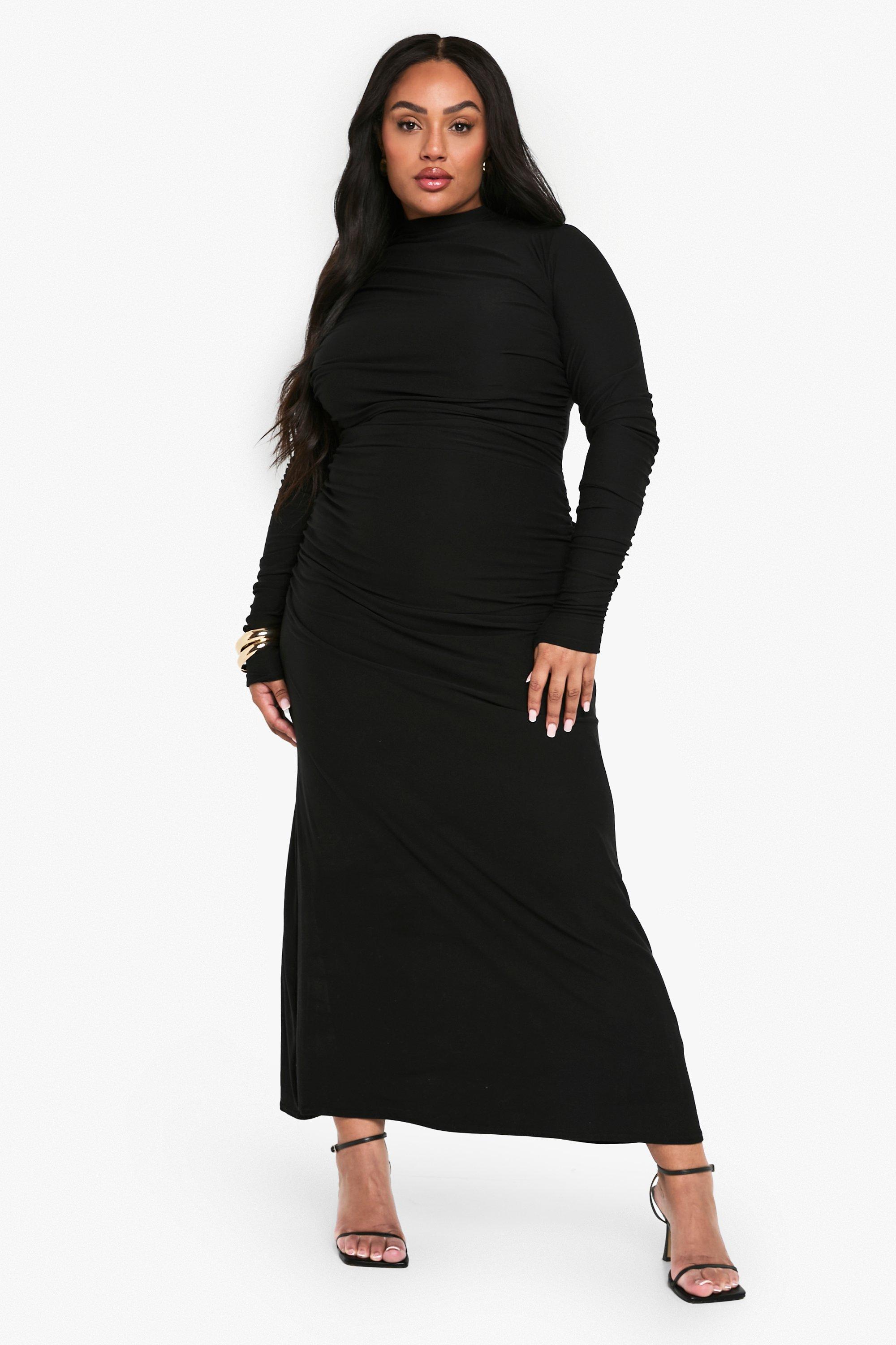 Boohoo Plus Premium Draped Maxi Dress, Black