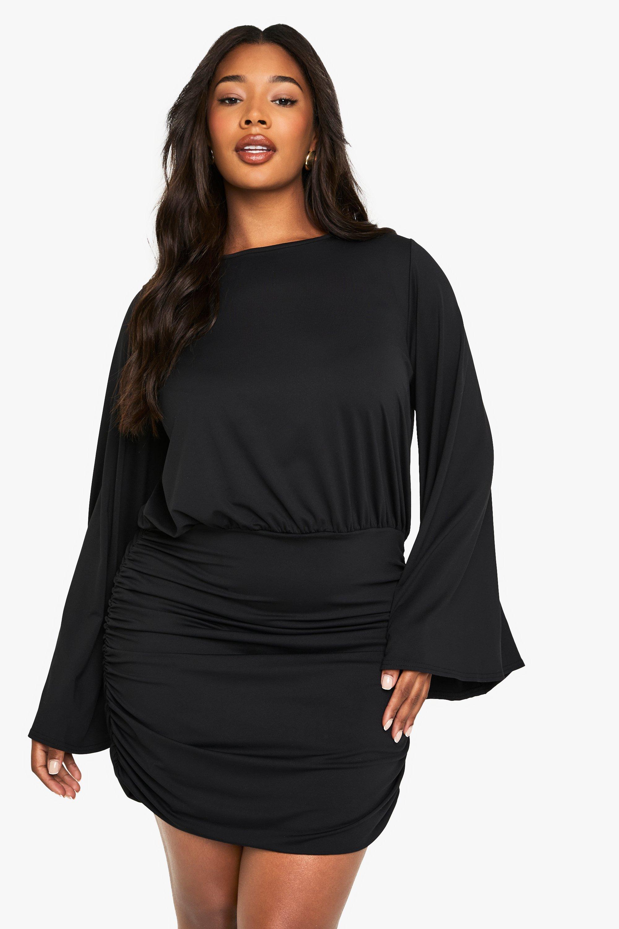 Boohoo Plus Premium Draped Batwing Mini Dress, Black