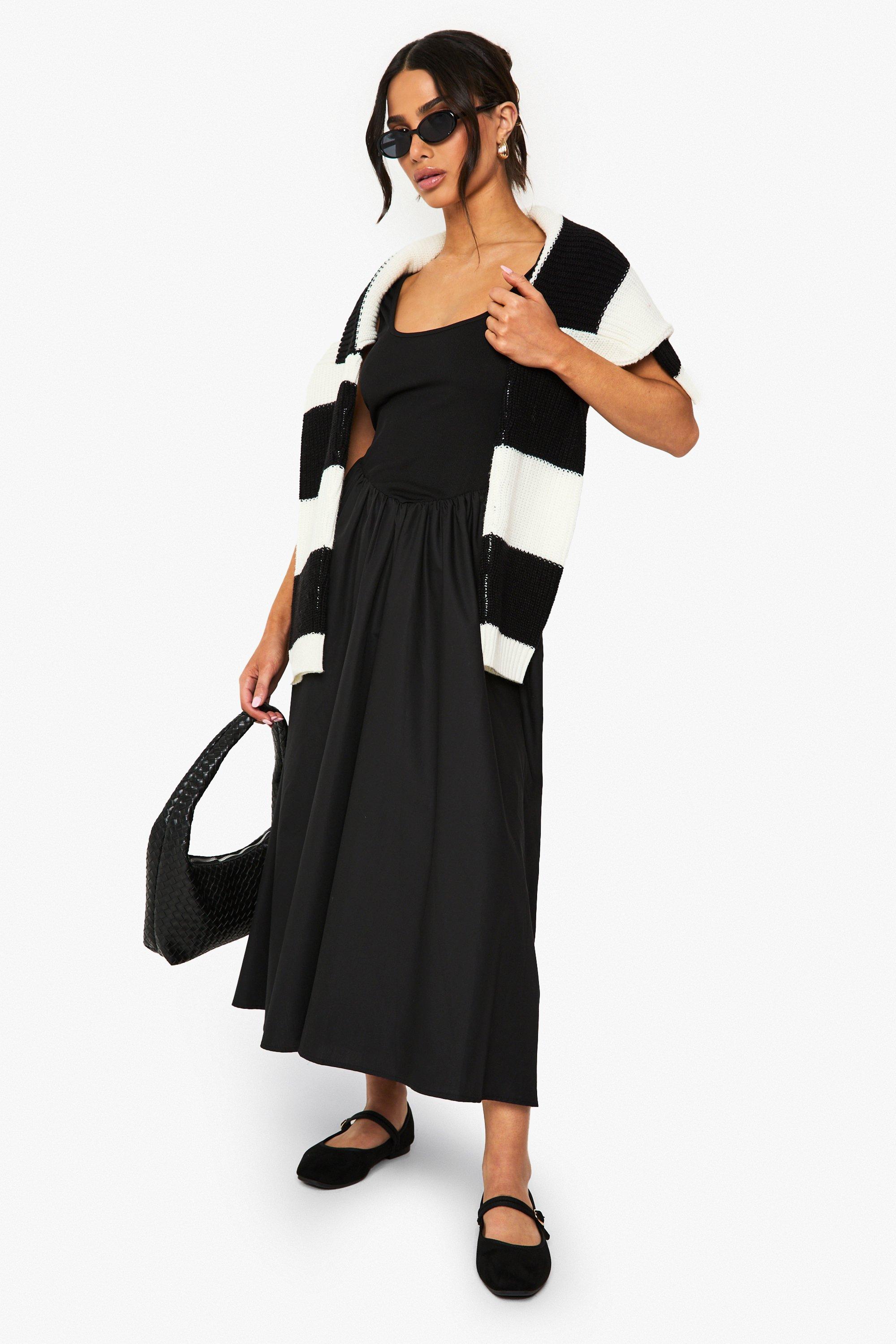 Boohoo Petite Stoffen Maxi Jurk Met Lage Ronde Hals, Black