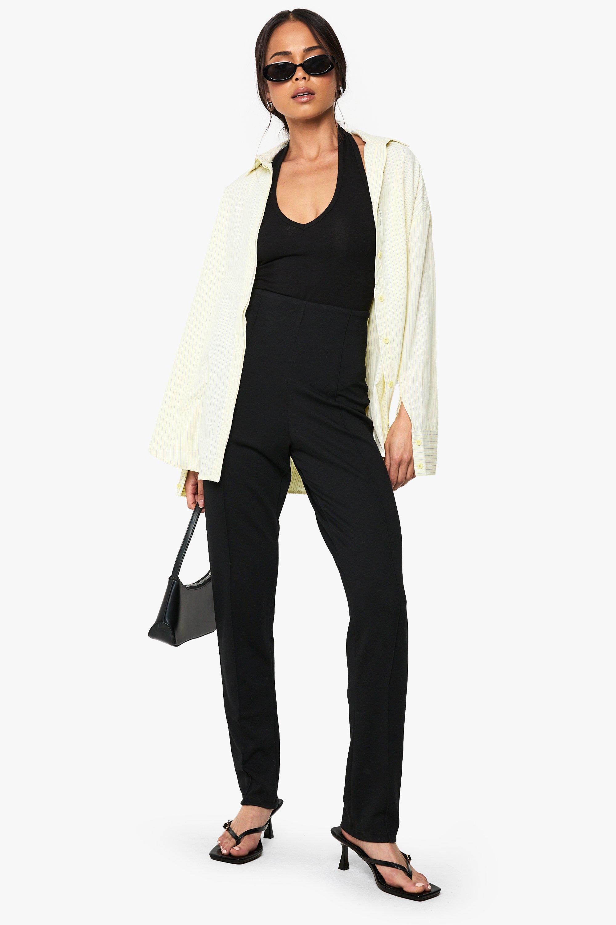 Boohoo Getailleerde Ponte Slim Fit Broek Met Biezen, Black