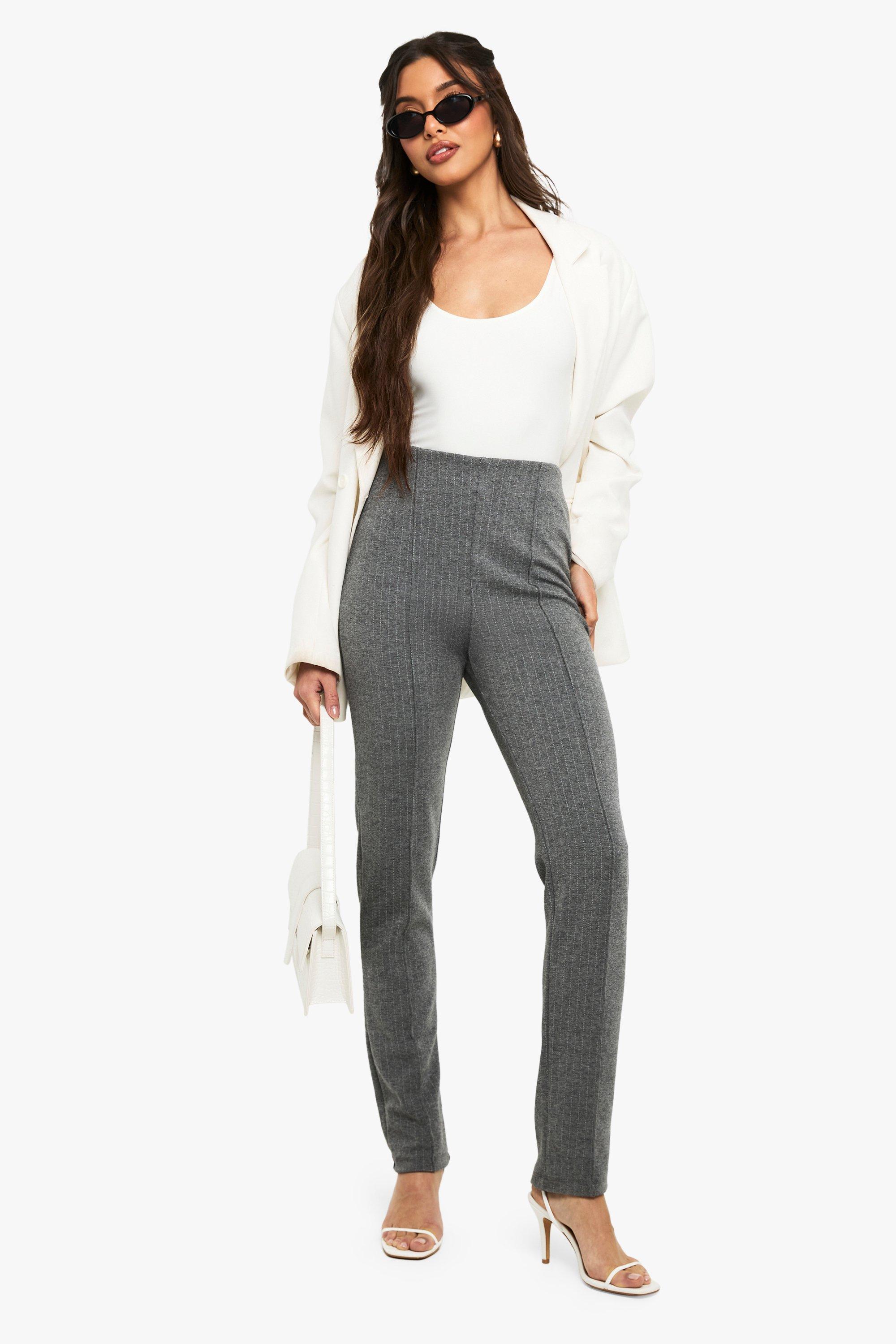 Boohoo Getailleerde Ponte Slim Fit Broek Met Krijtstrepen, Grey