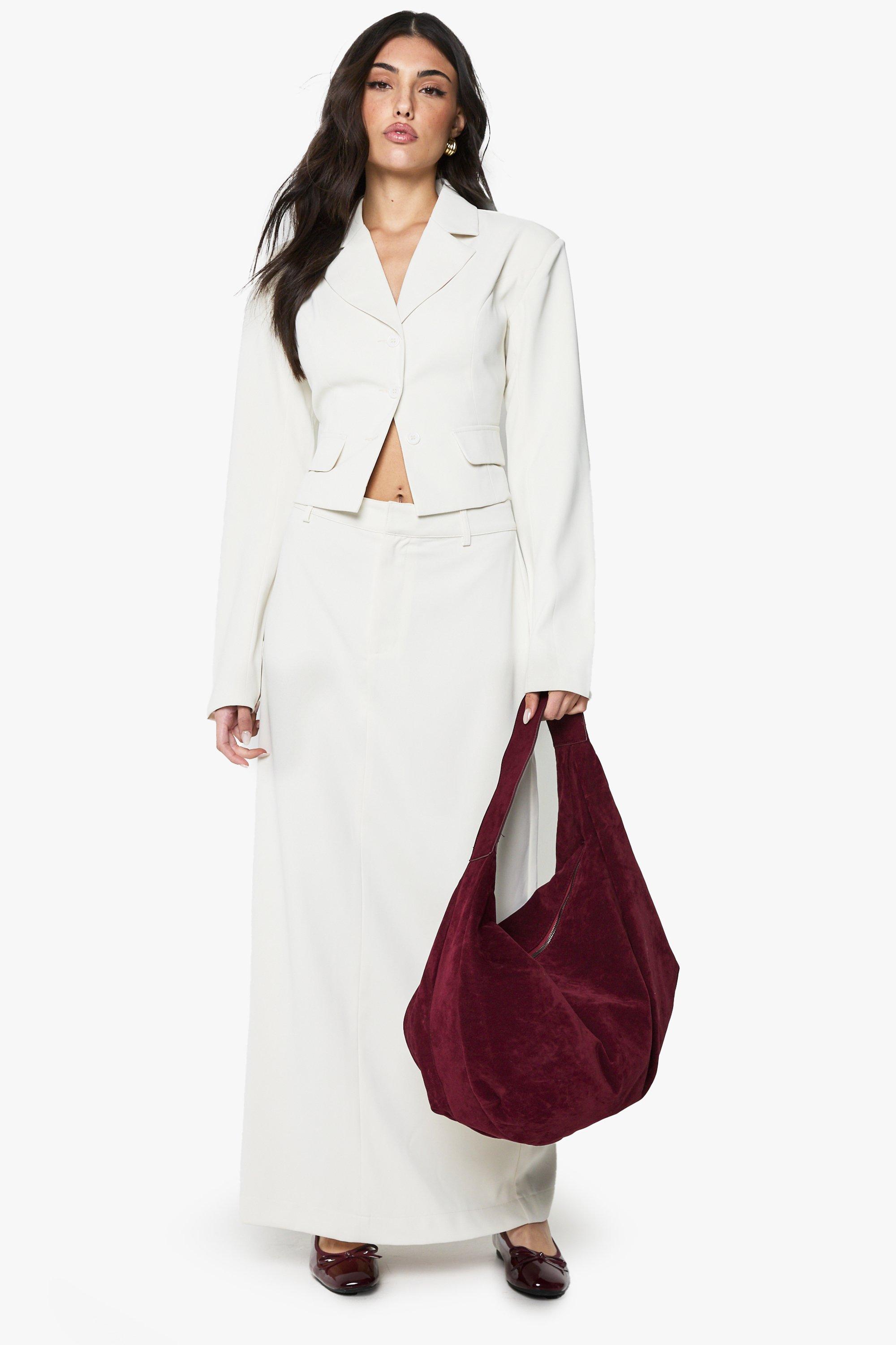 Boohoo Geweven Getailleerde Maxi Rok, Ecru