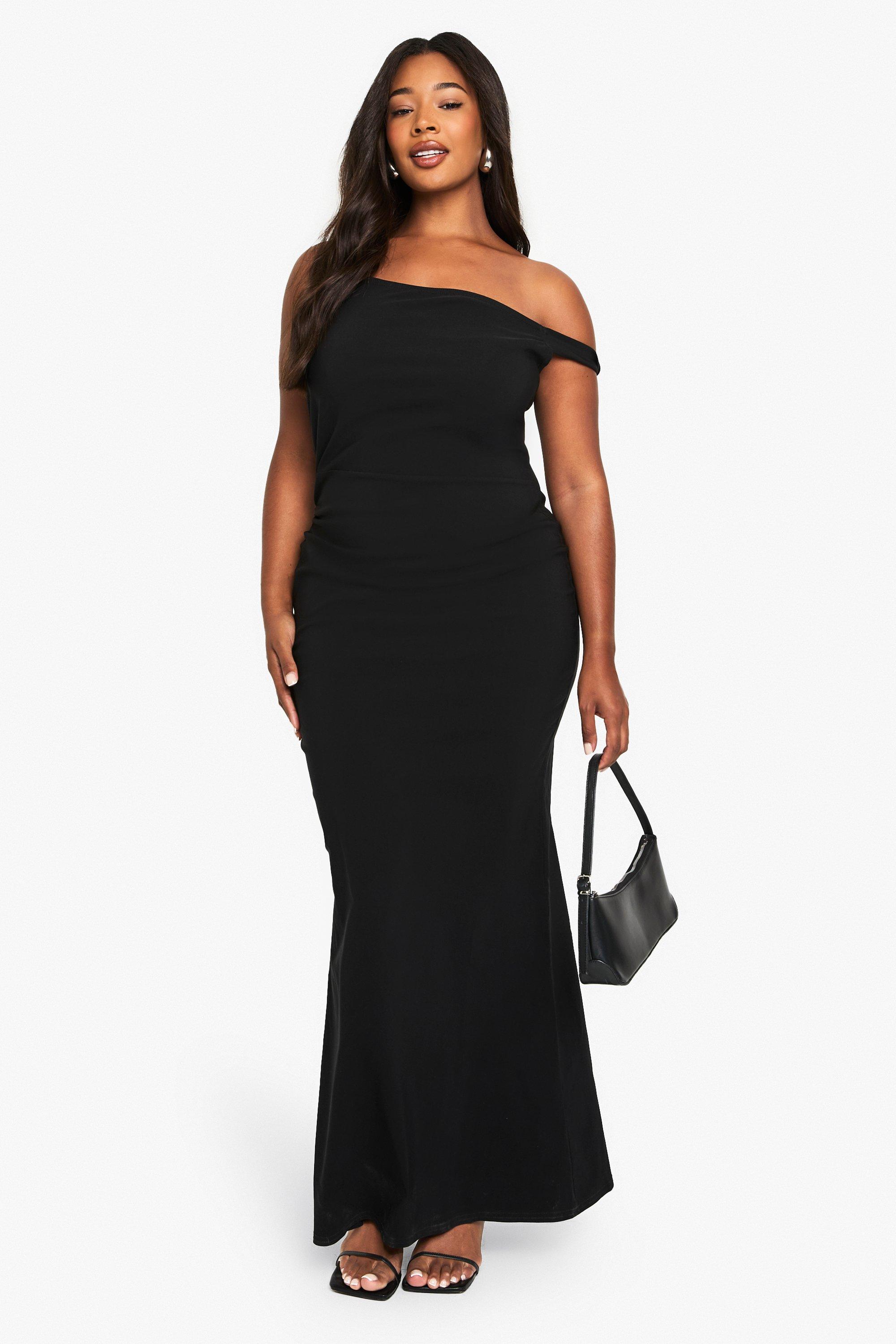 Boohoo Plus Asymmetric Knot Detail Bengaline Maxi Dress, Black