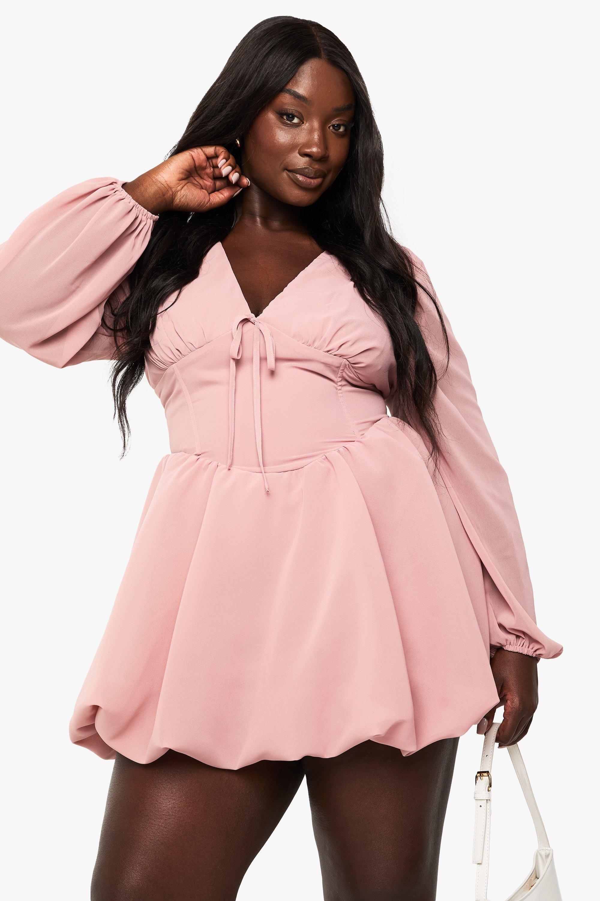 Boohoo Plus Geweven Melkmeisjes Jurk Met Bubble Zoom, Blush