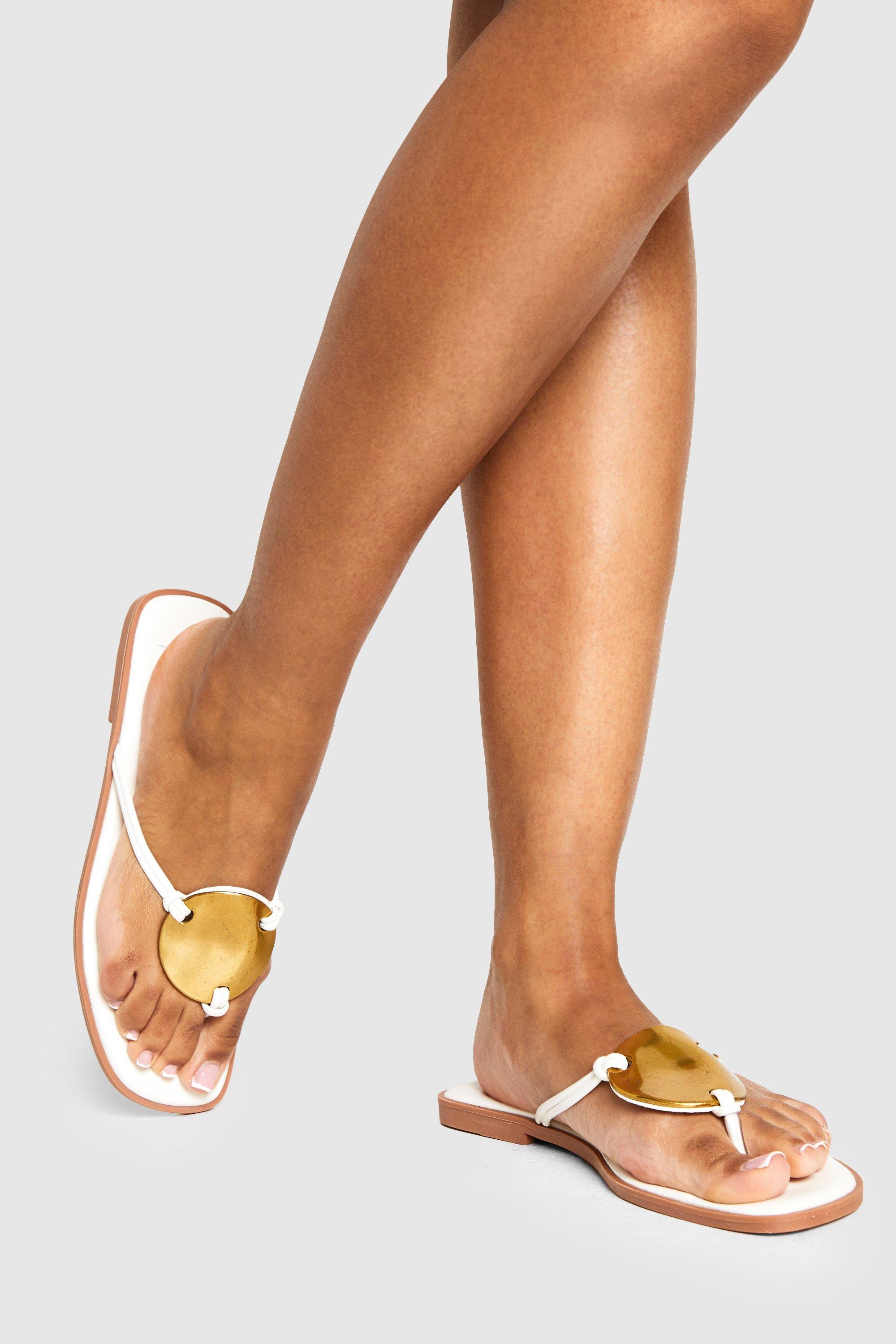 Boohoo Platte Sandalen Met Metalen Afwerking, White