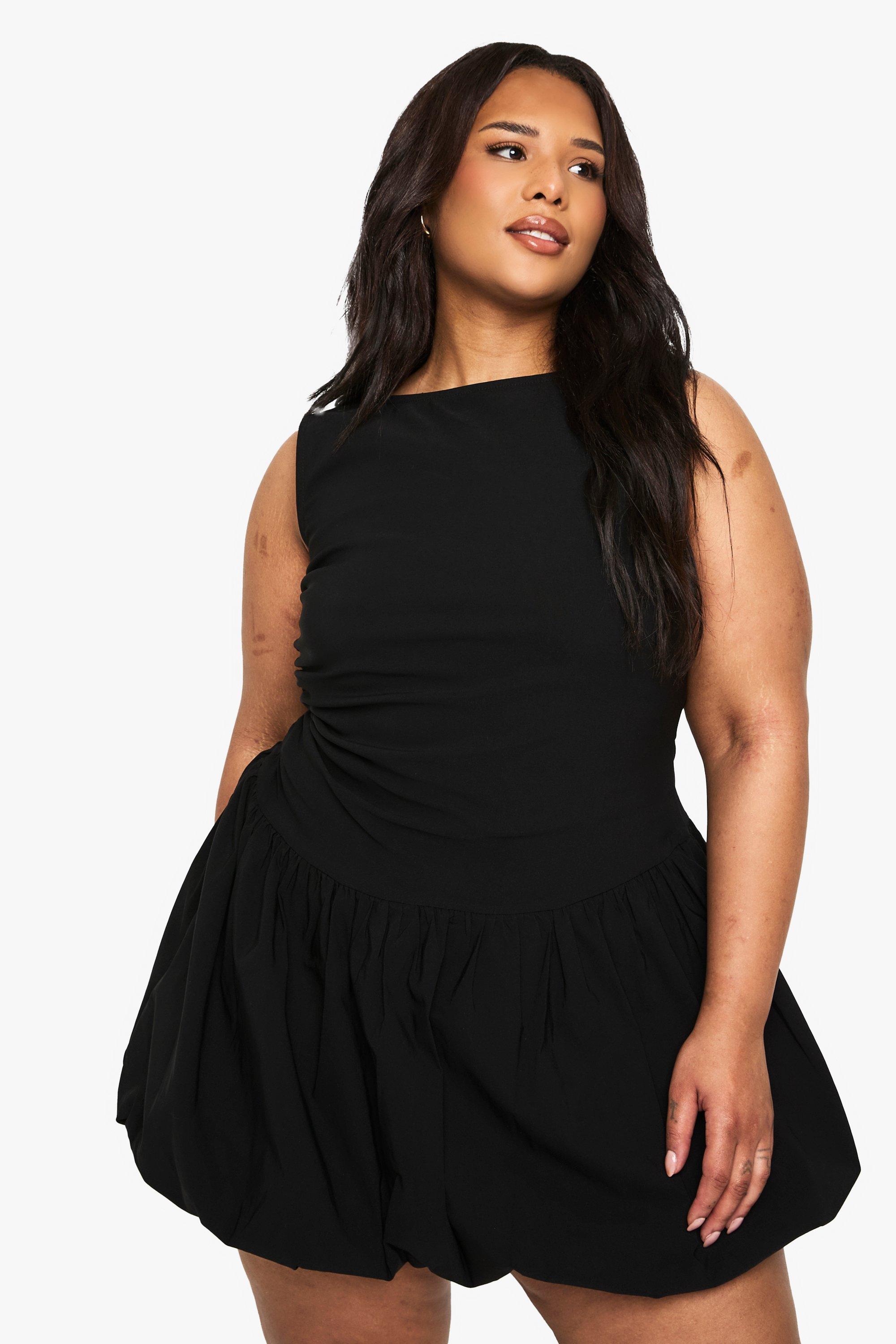 Boohoo Plus Mini Jurk Met Geplooide Bolletjes Zoom, Black