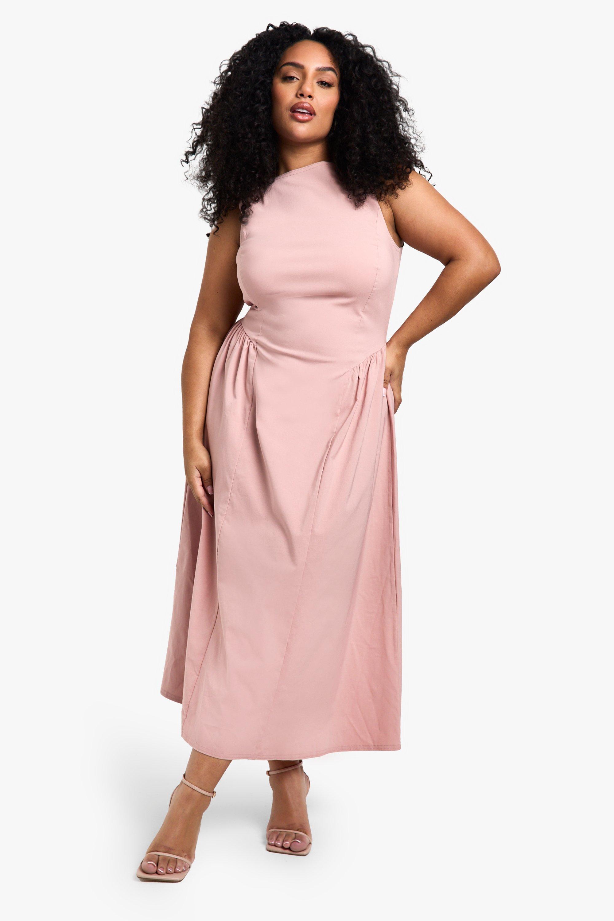 Boohoo Plus Bengaline Sleeveless Midaxi Skater Dress, Rose