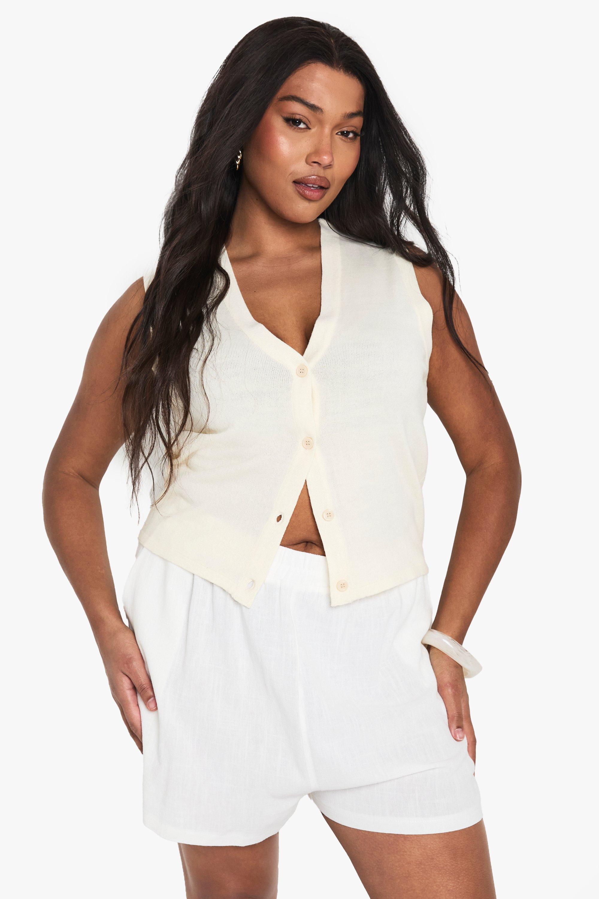 Boohoo Plus Dunne Gilet Met Knopen, Cream