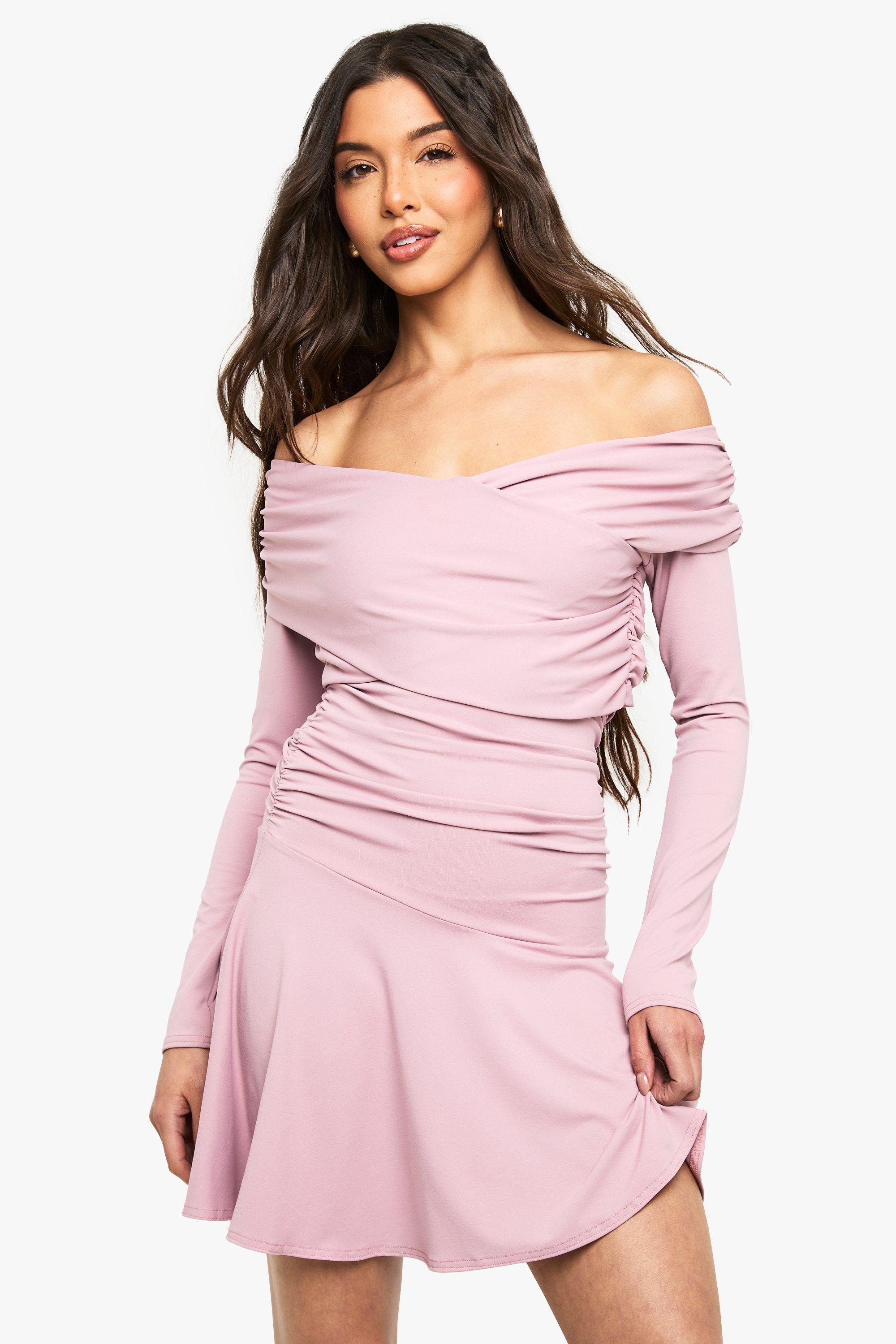 Boohoo Zachte Gedraaide Skater Jurk, Mauve