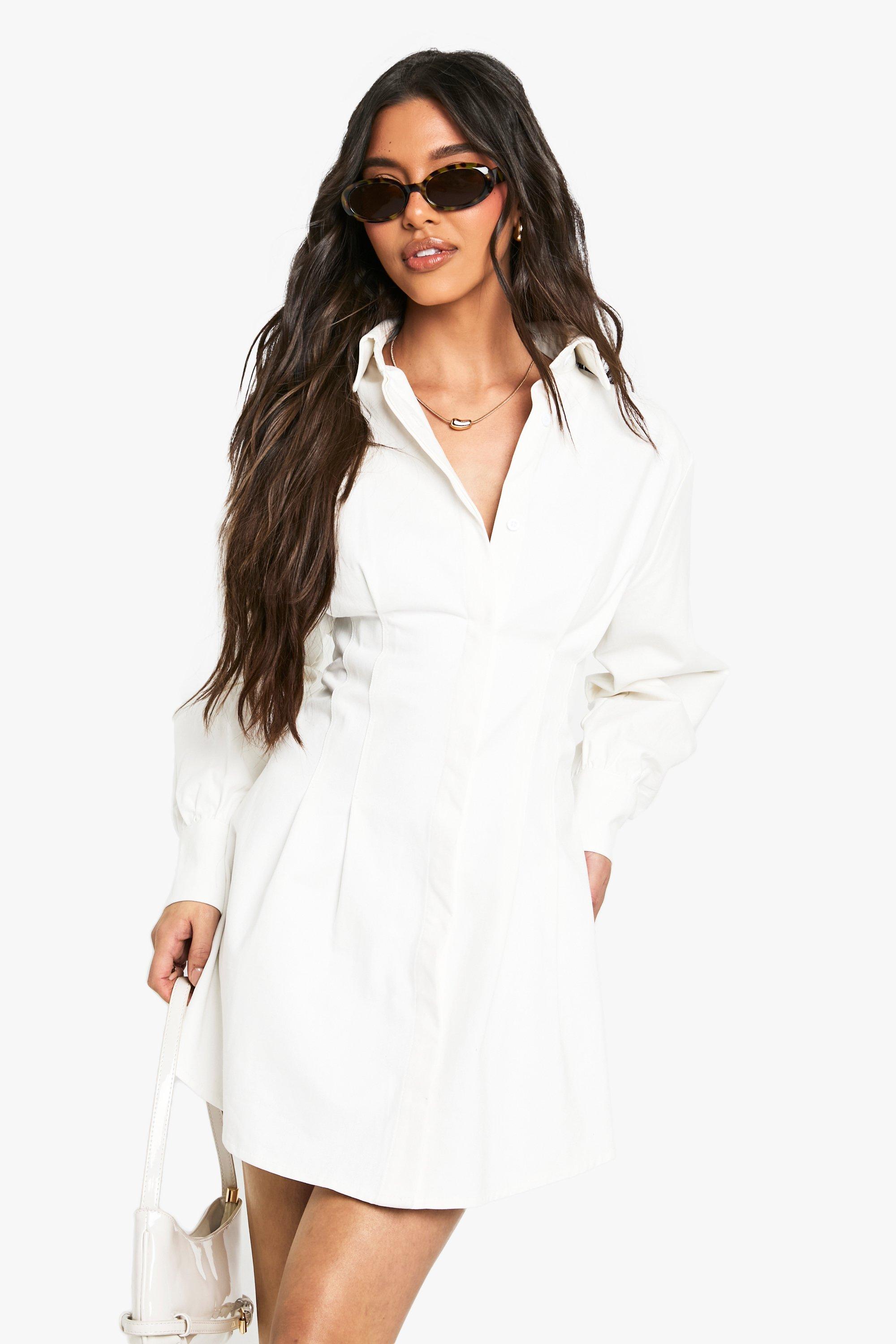Boohoo Blouse Jurk Met Kraag En Lange Mouwen, White