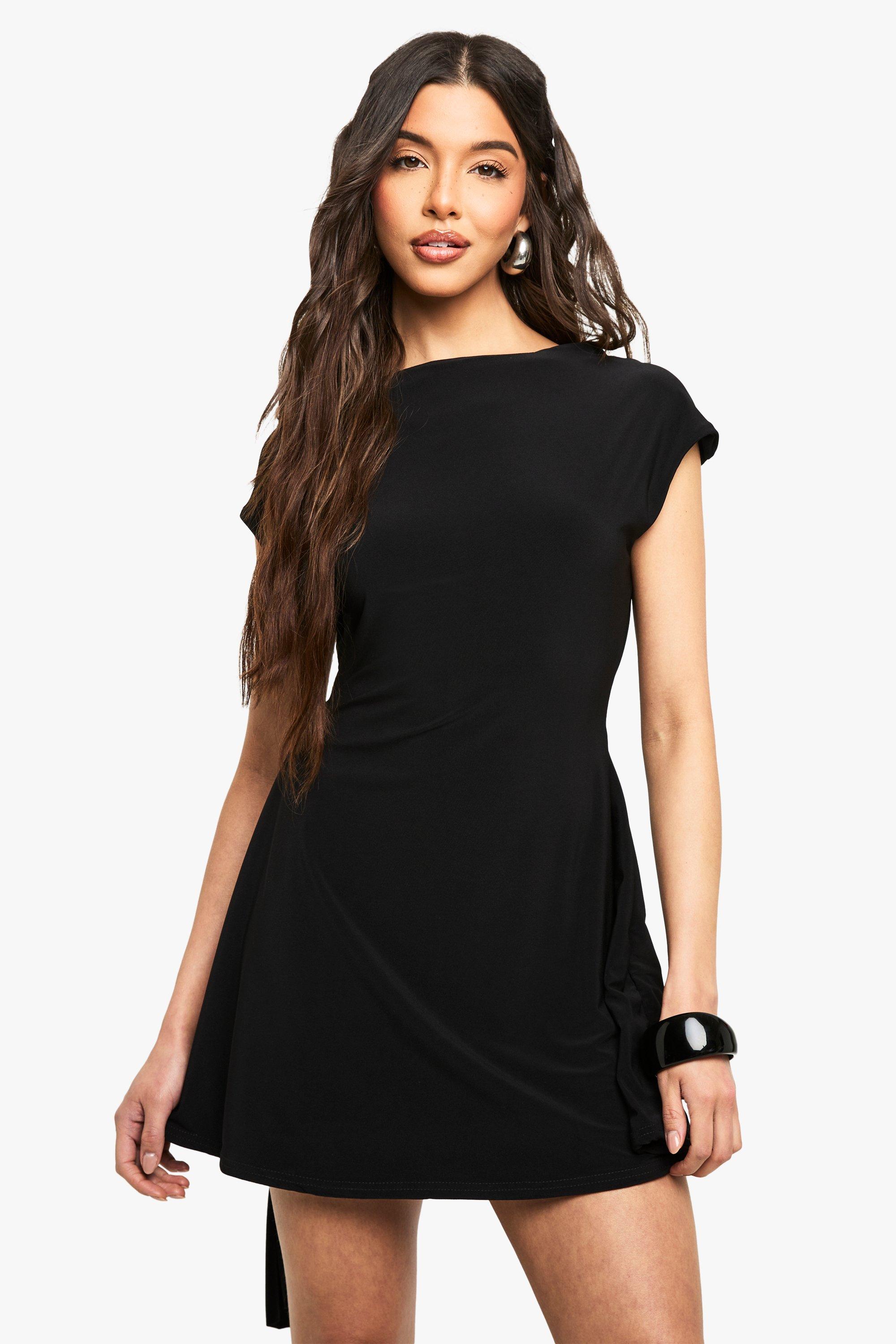 Boohoo Mini Jurk Met Laag Decolleté En Strik, Black