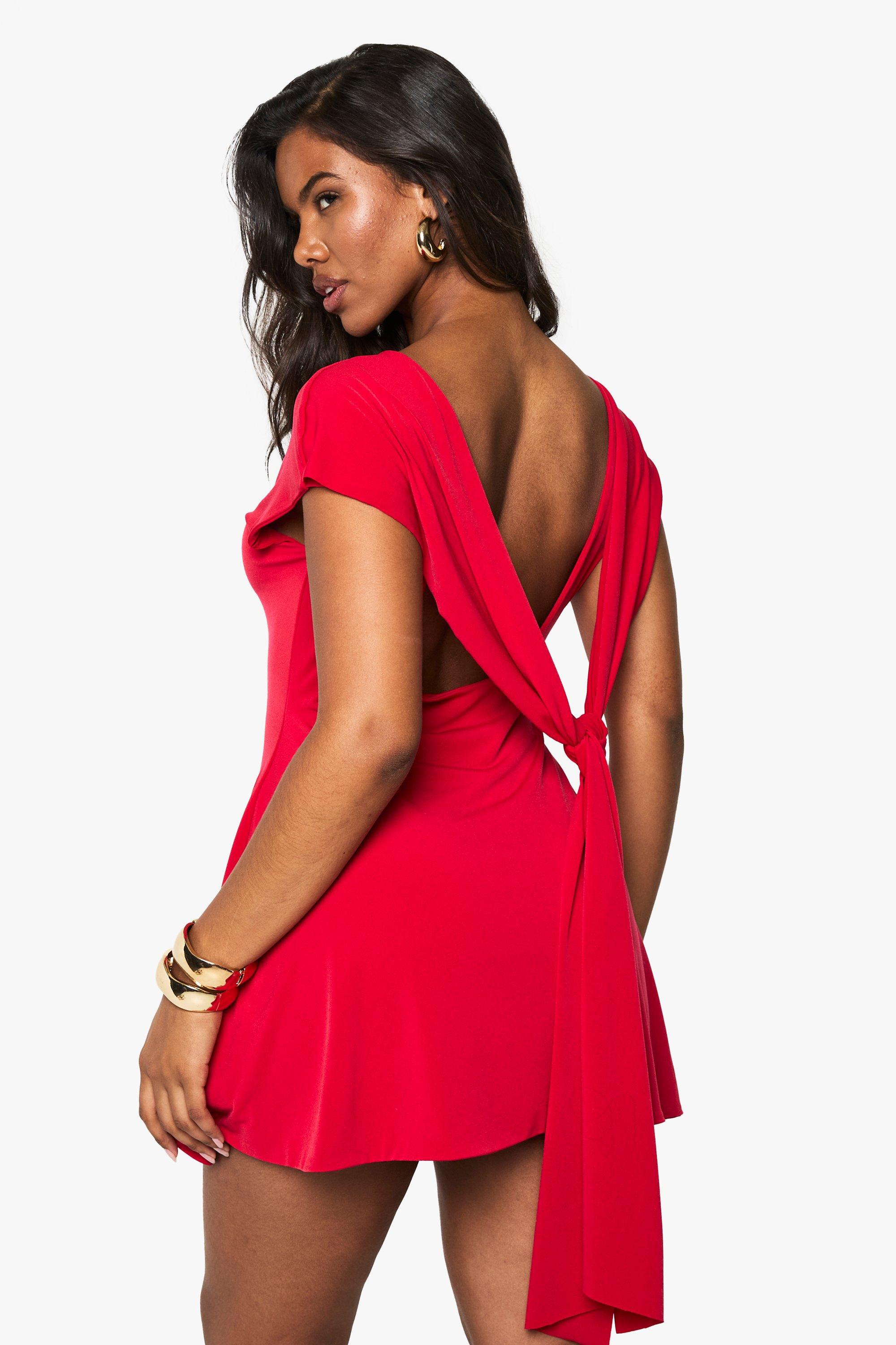 Boohoo Mini Jurk Met Laag Decolleté En Strik, Red
