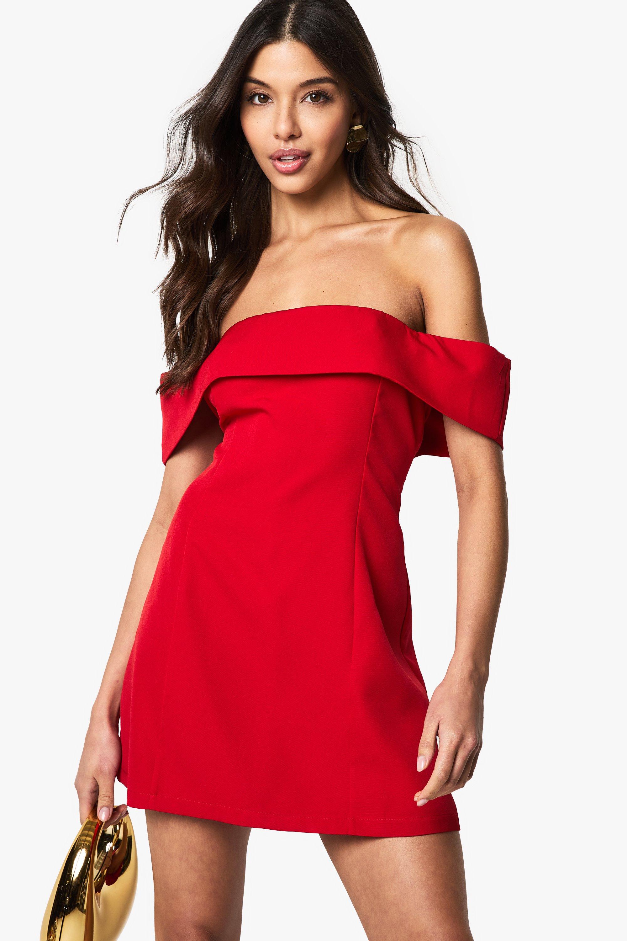 Boohoo Getailleerde Mini Jurk Met Uitgesneden Hals En Vouw, Red
