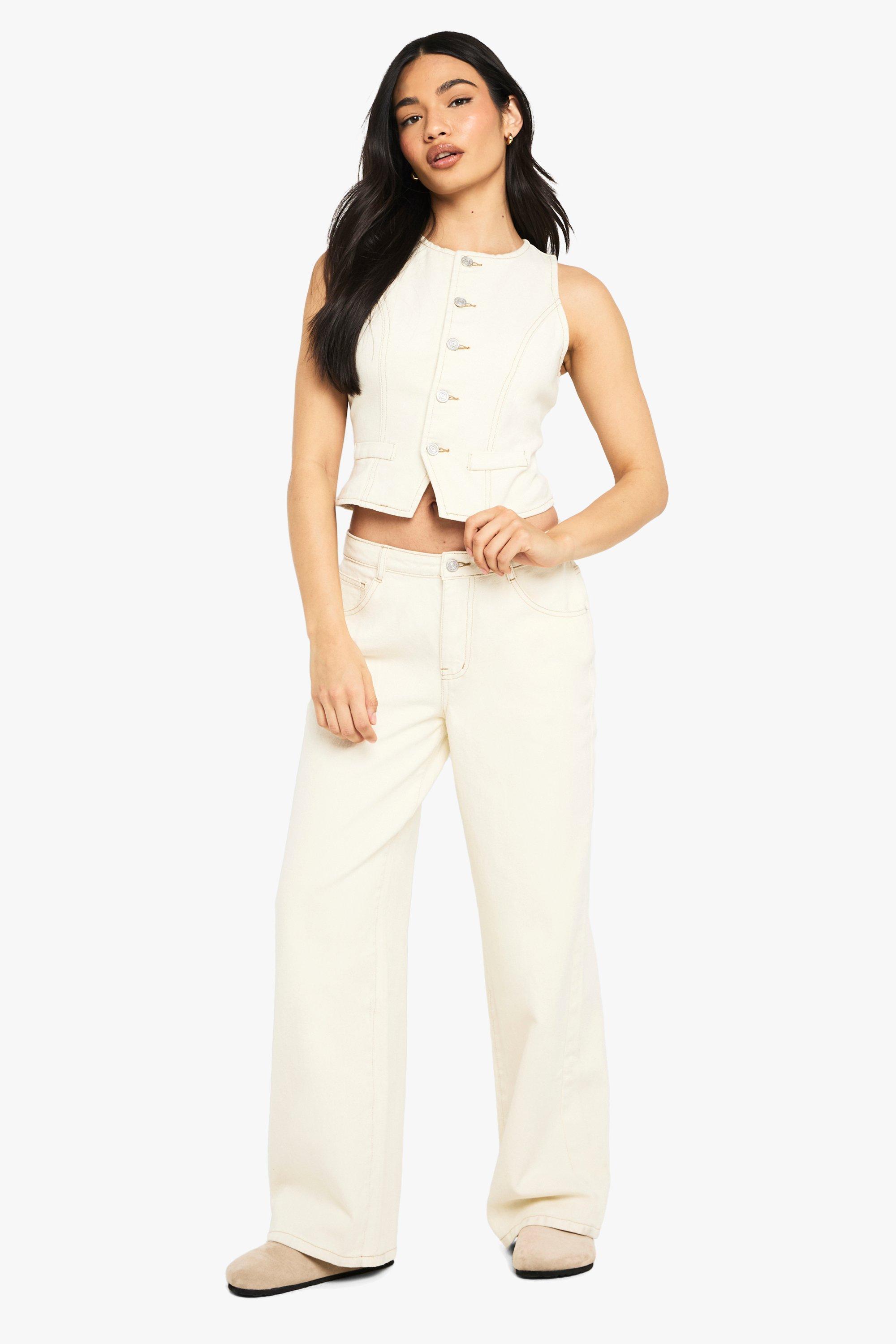 Boohoo Ecru Wide Leg Jeans, Ecru