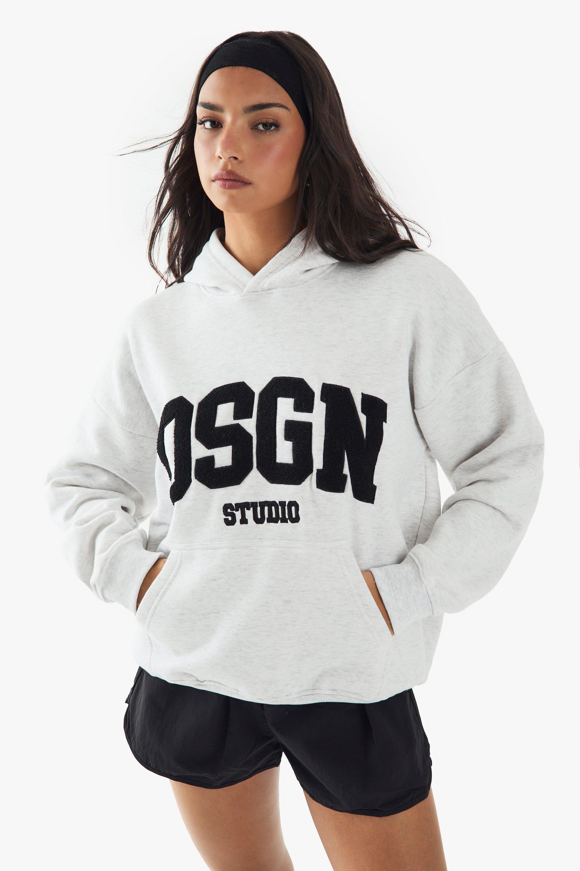 Image of Felpa oversize Dsgn Studio con applique in spugna e cappuccio, Grigio