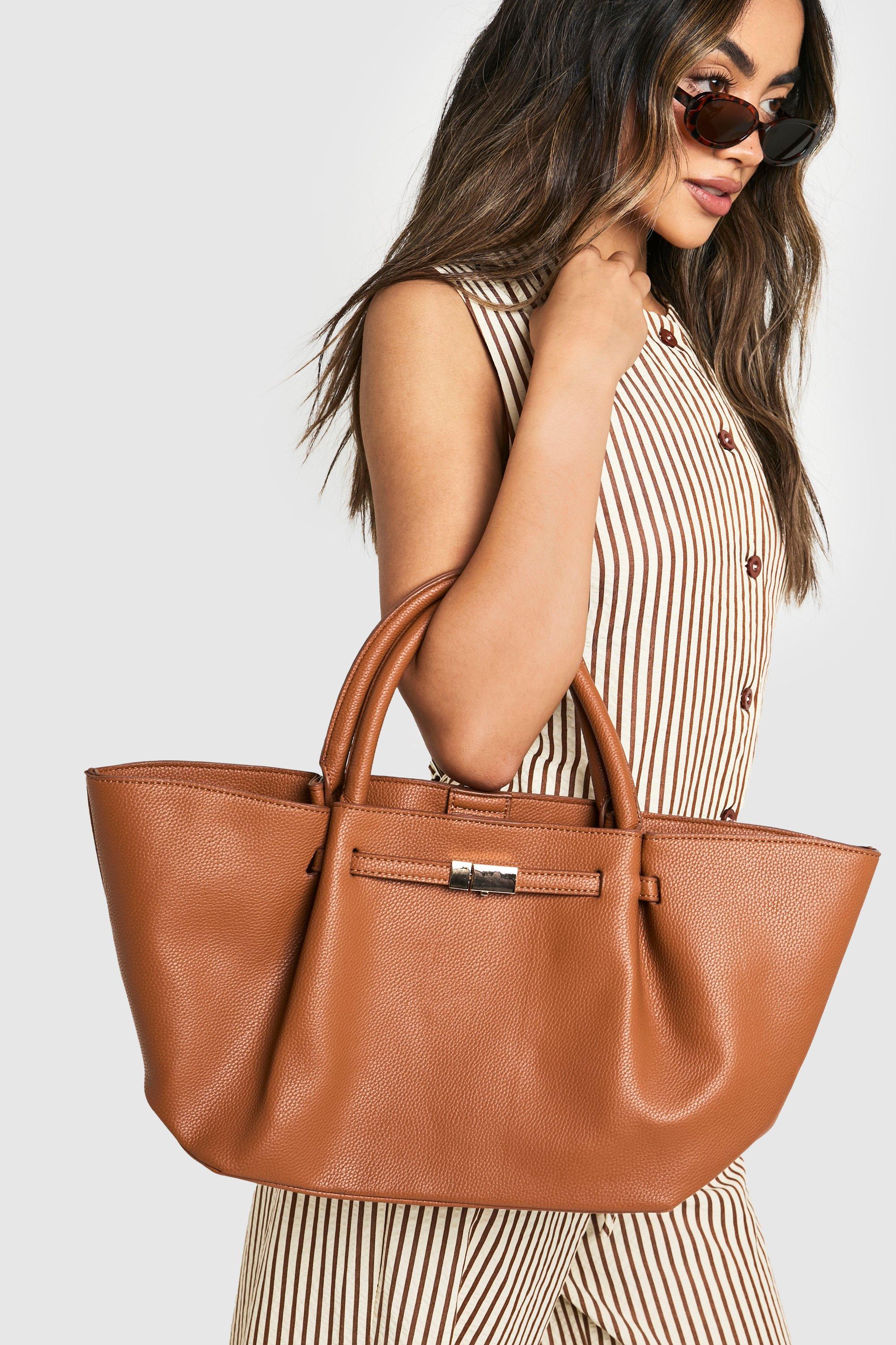 Click to view product details and reviews for Womens Clasp Detail Textured Pu Tote Bag Brown One Size Brown.