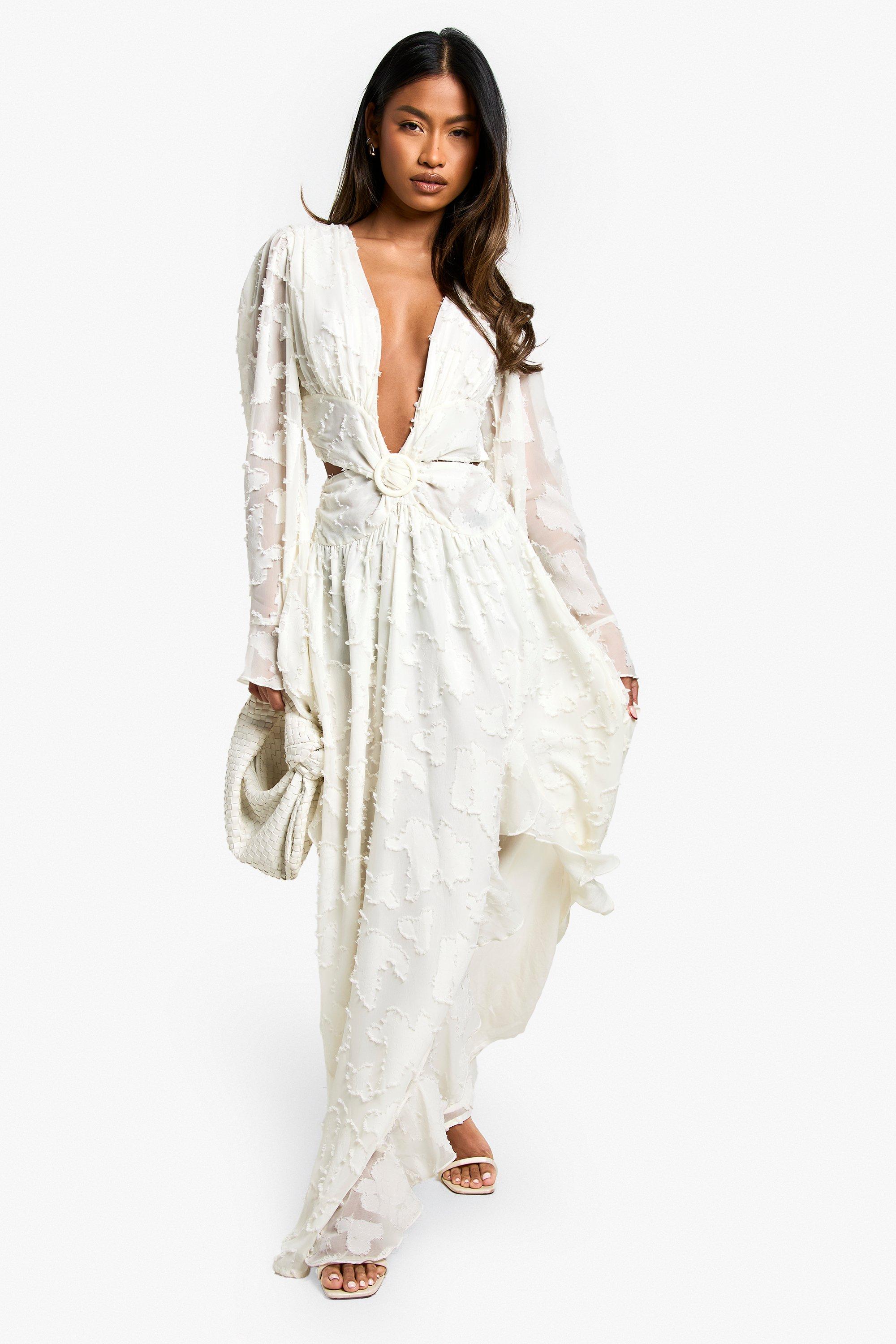 Image of Vestito maxi con trama e cut-out, Bianco