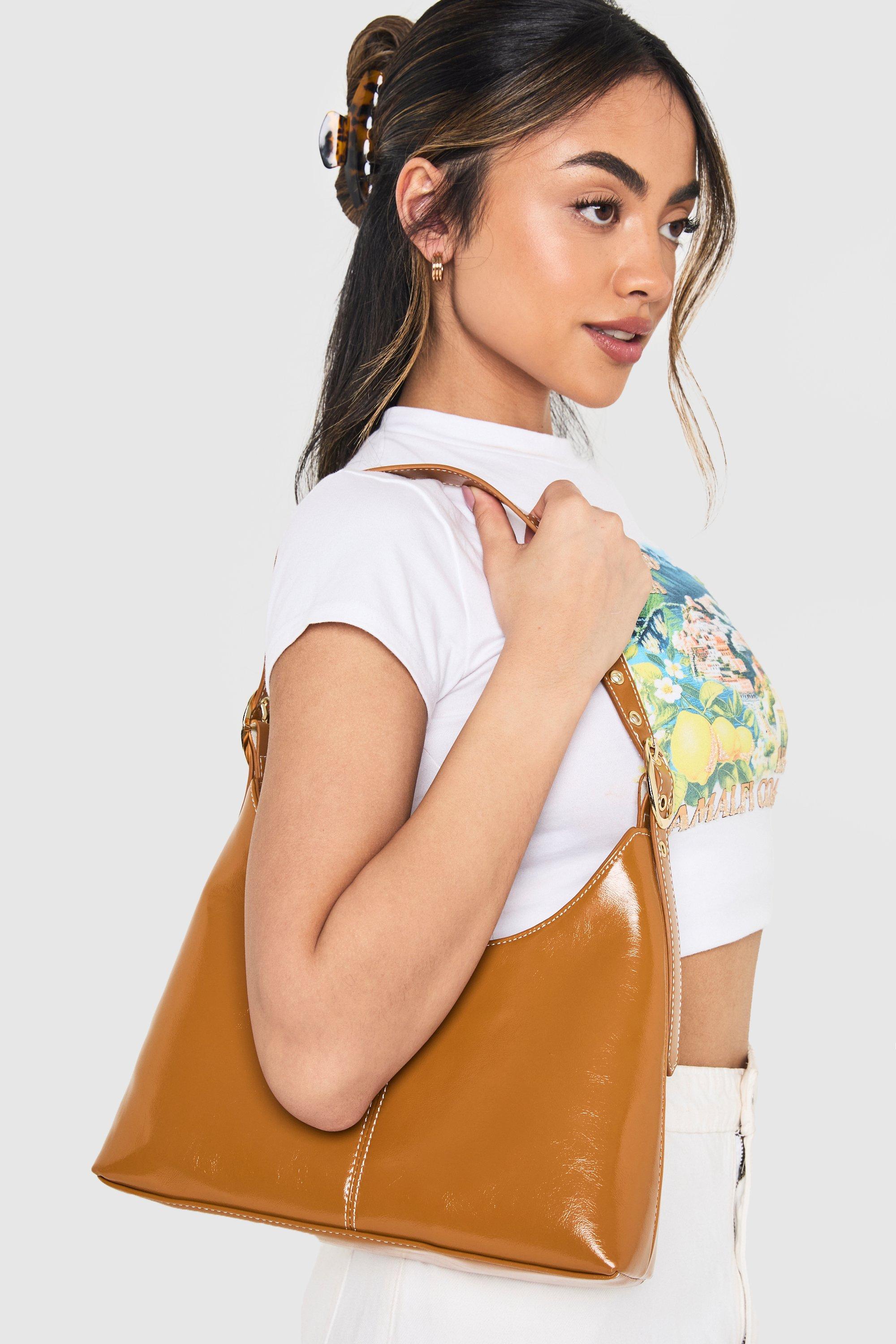 Image of Borsa a spalla con cuciture, Brown