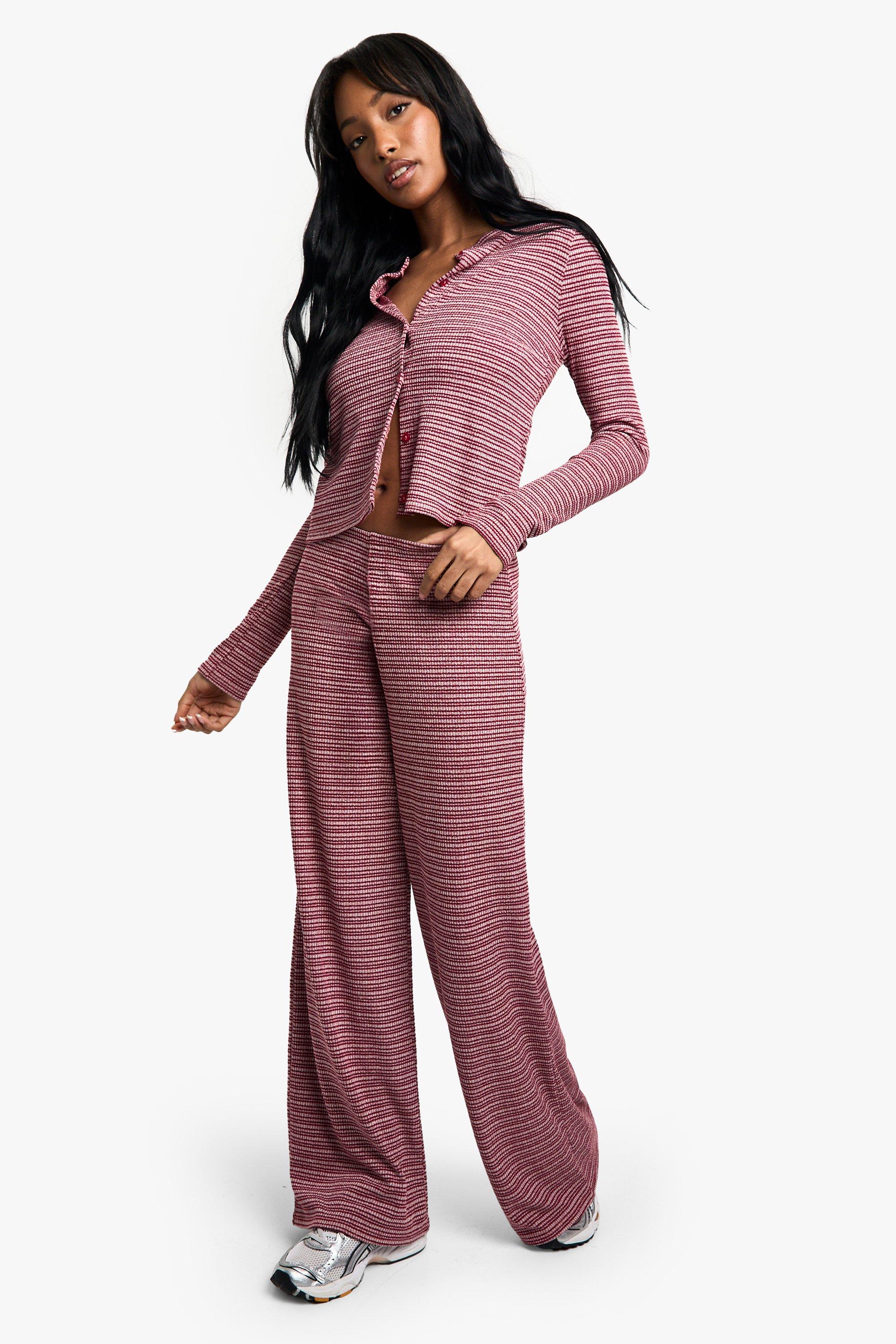 Image of Pantaloni a gamba ampia in jersey a righe, Rosso