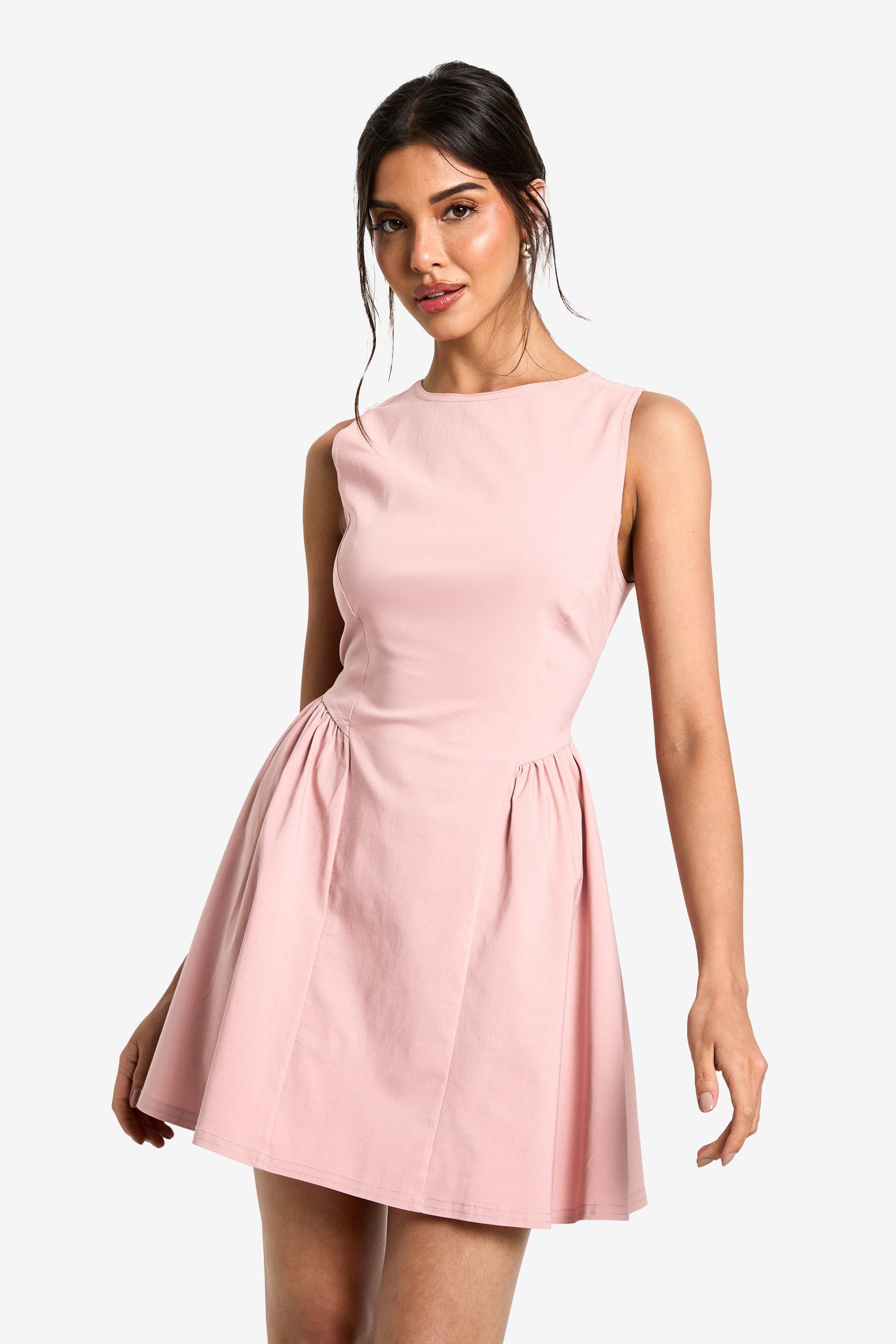 Boohoo Tailored Slash Neck Volume Skater Mini Dress, Rose