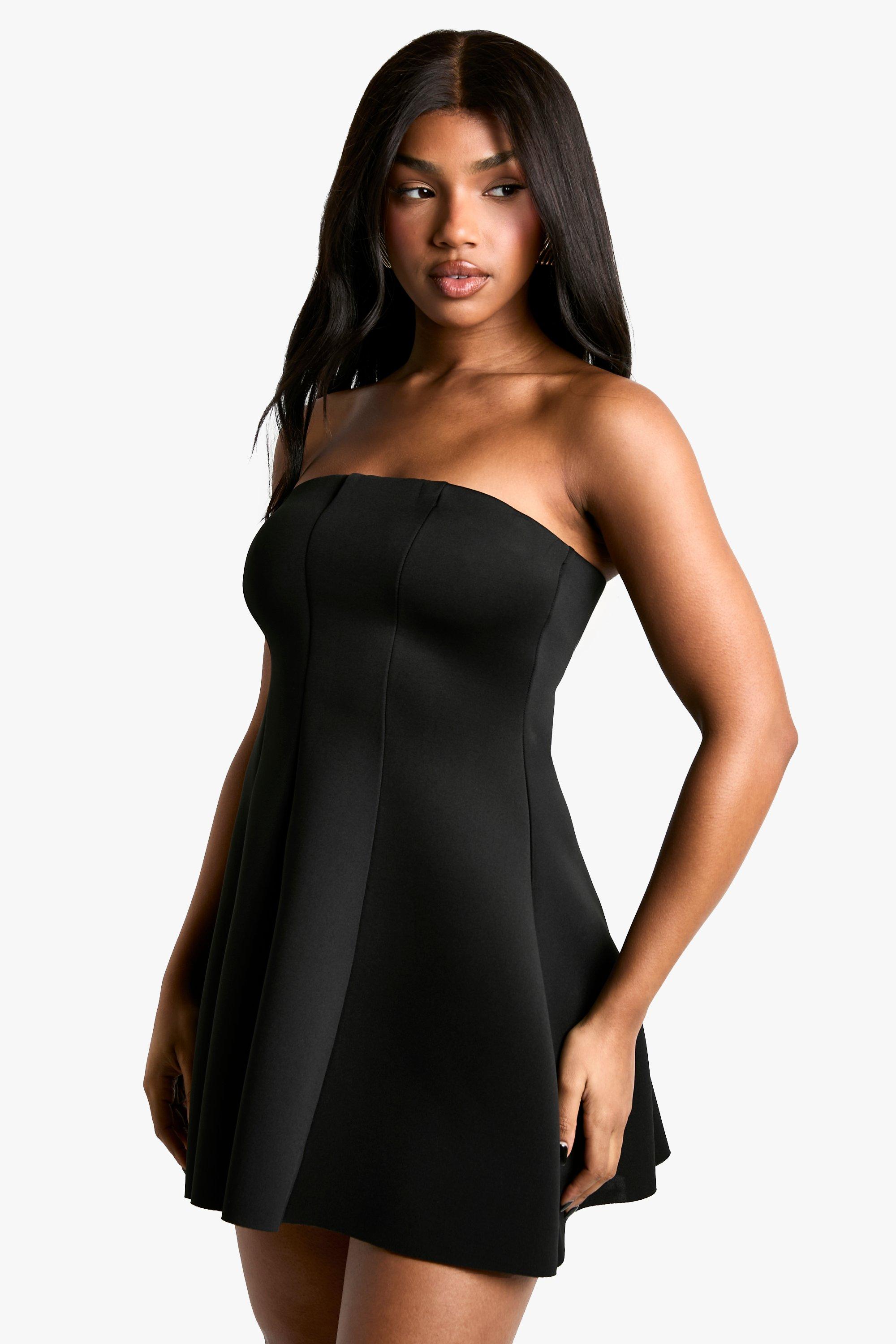 Boohoo Strapless Scuba Mini Jurk Met Structuur, Black