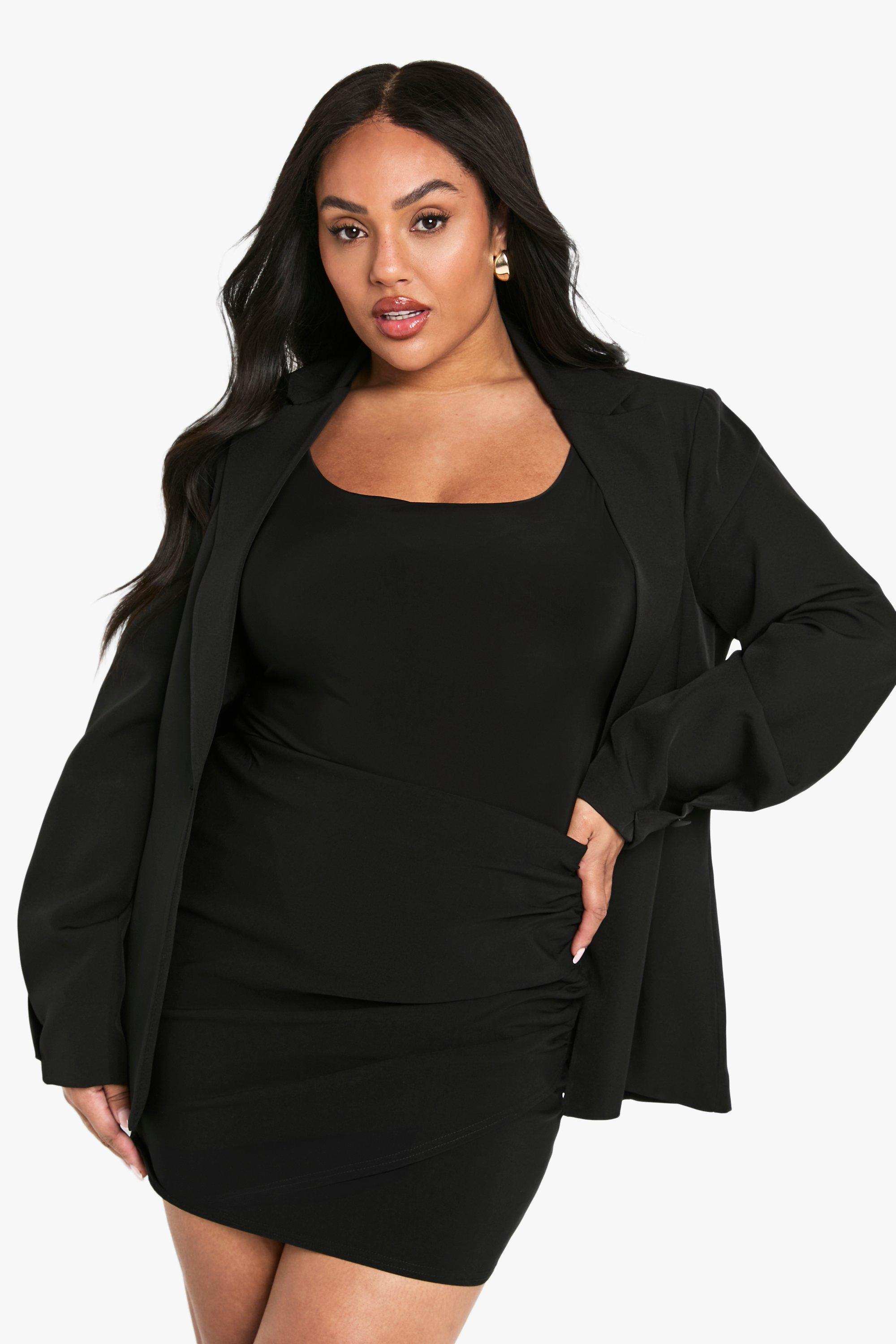 Boohoo Plus Geplooide Bengaline Wikkel Rok, Black