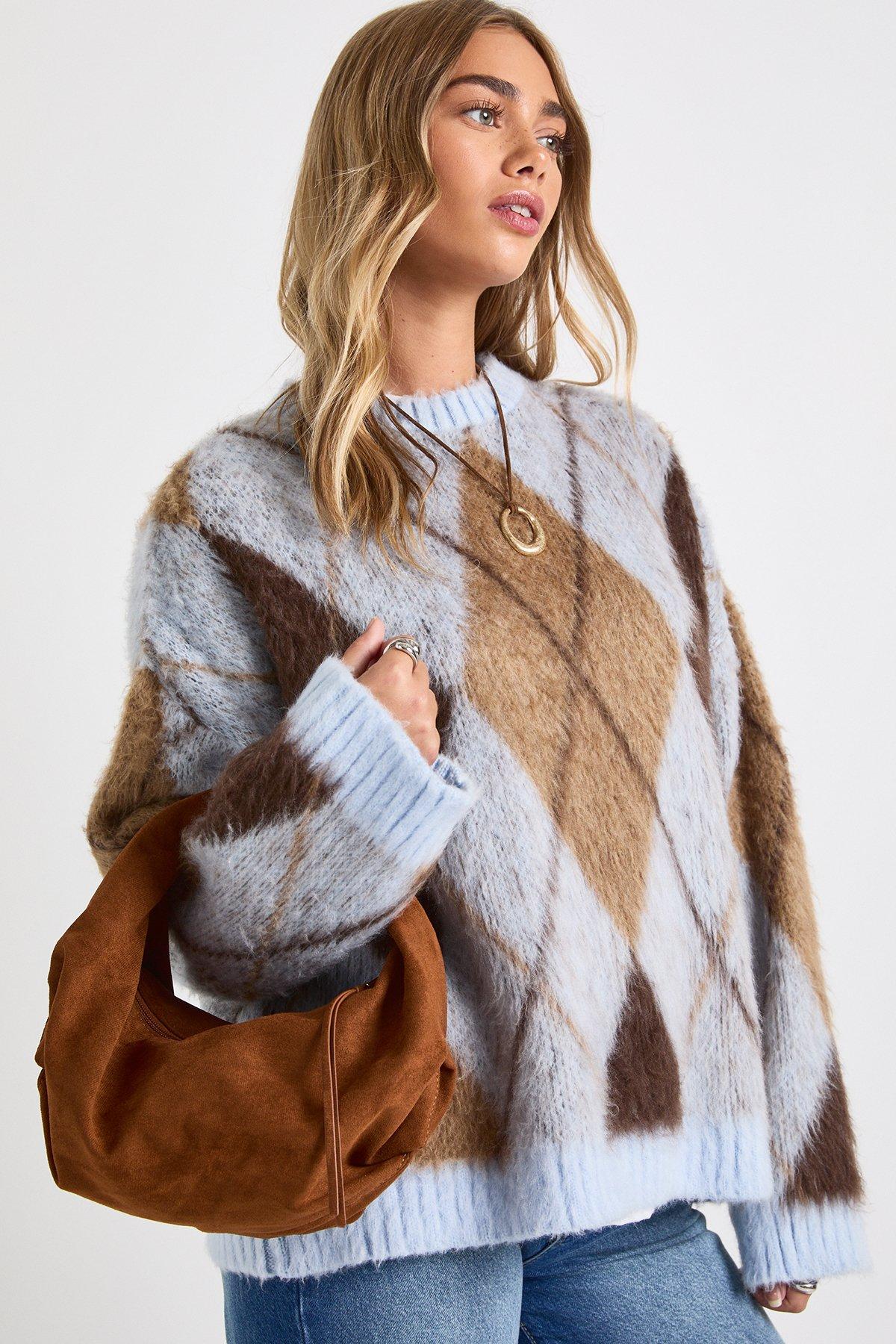 Image of Pochette extra comoda in scamosciato sintetico, Brown