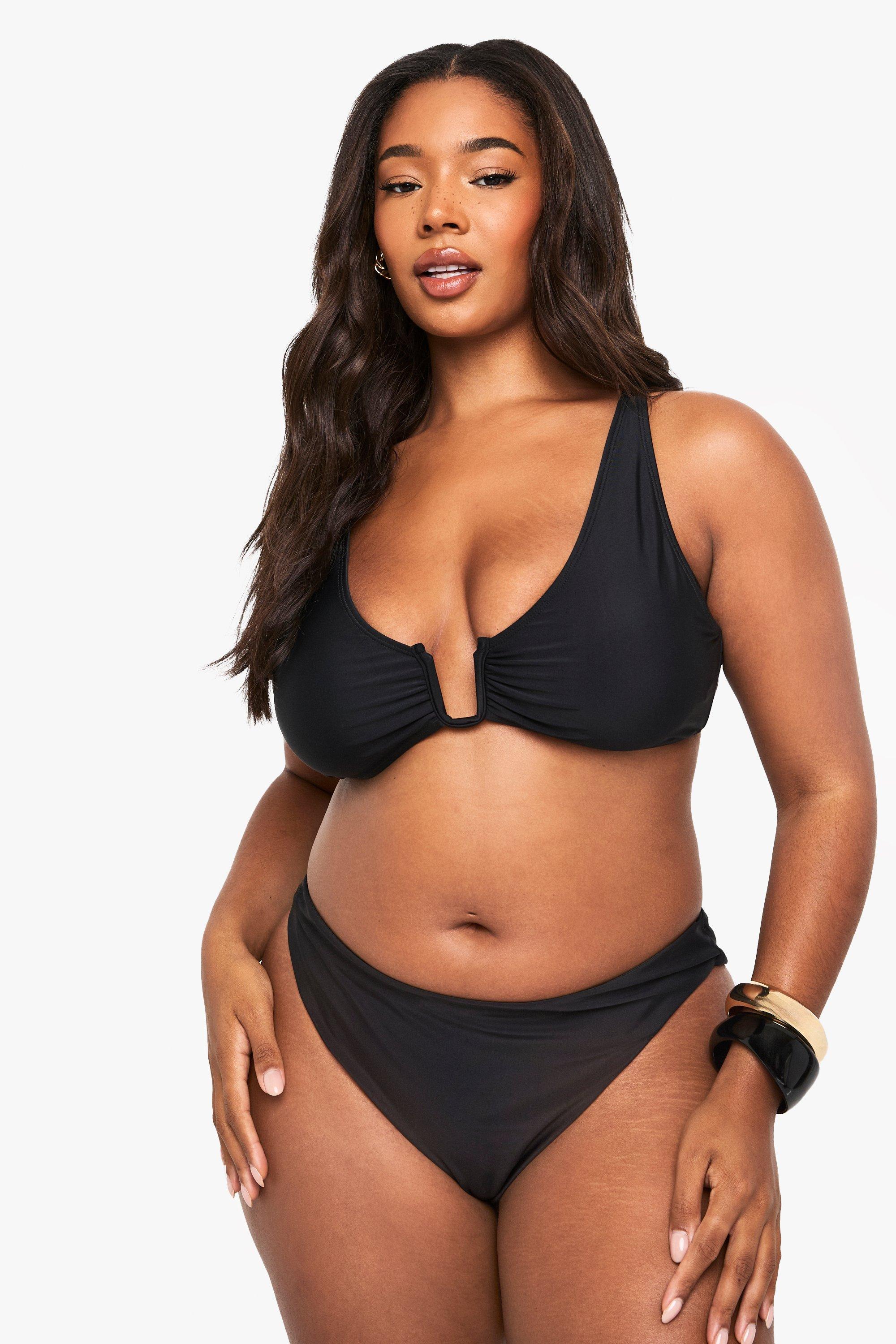 Boohoo Plus Bikini Top Met Brede Bandjes, Black