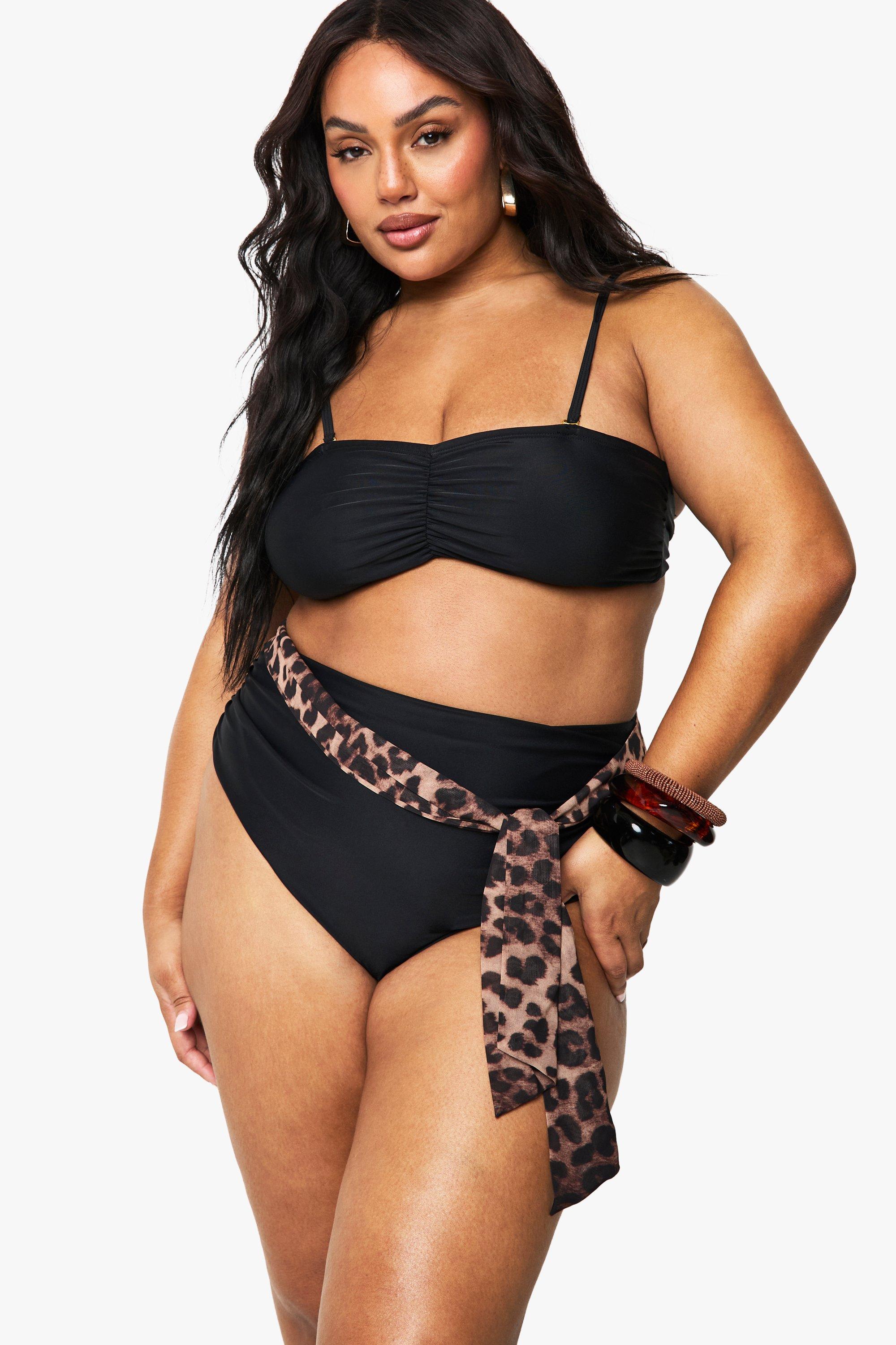 Boohoo Plus Geplooide Bandeau Bikini Top Met Verwijderbare Bandjes, Black