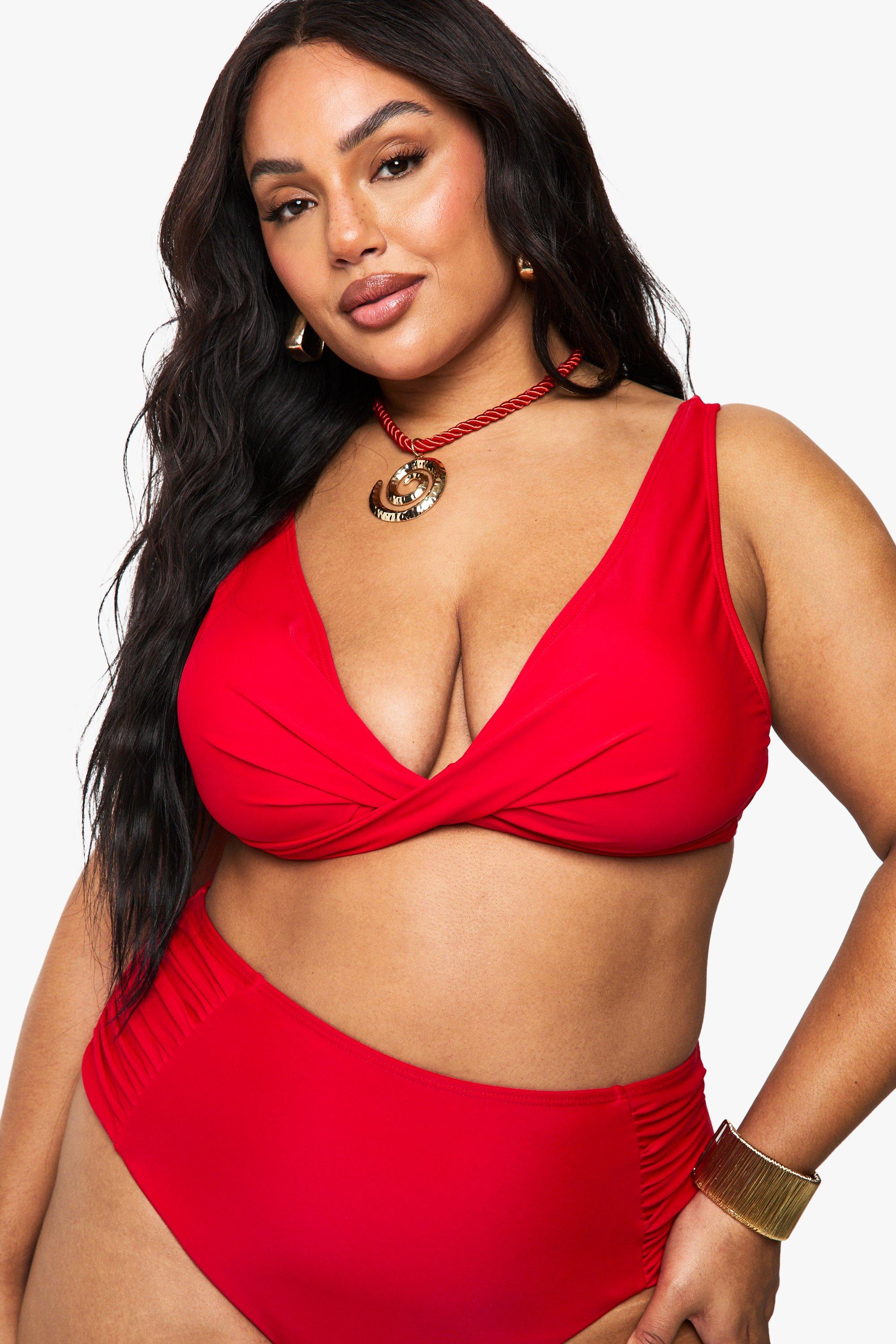 Boohoo Plus Wikkel Bikini Top, Red