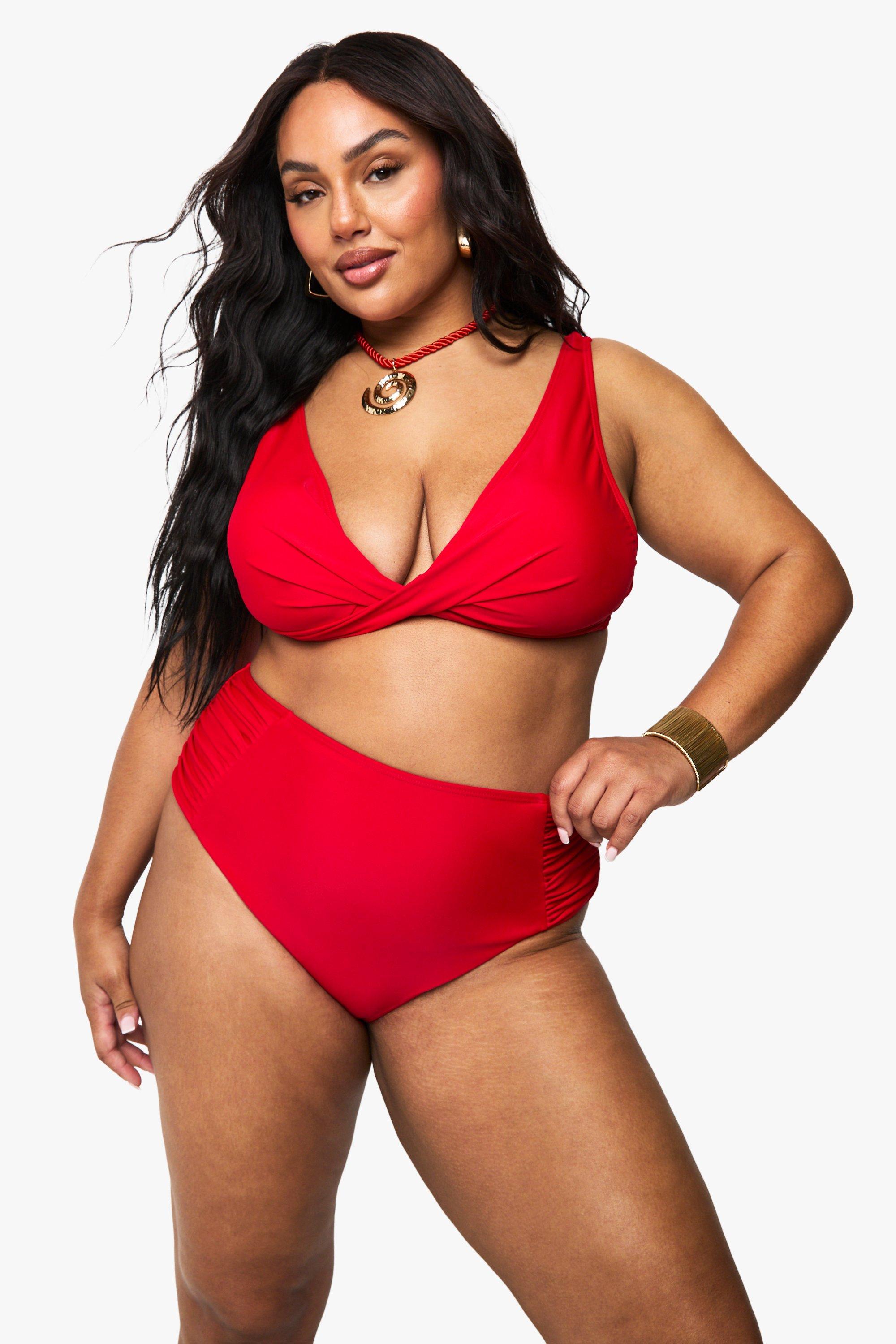 Boohoo Plus Tummy Control Bikini Bottoms, Red