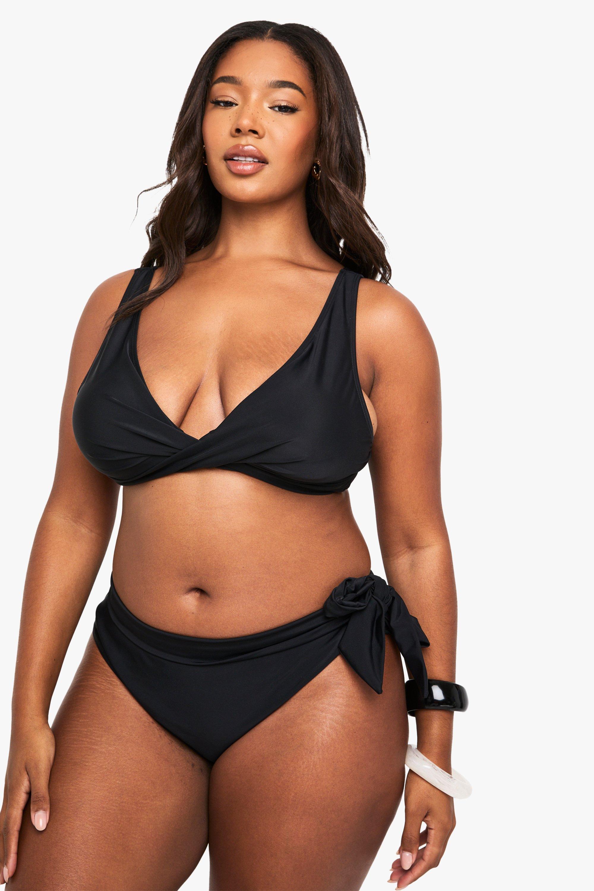 Boohoo Plus Wikkel Bikini Top, Black