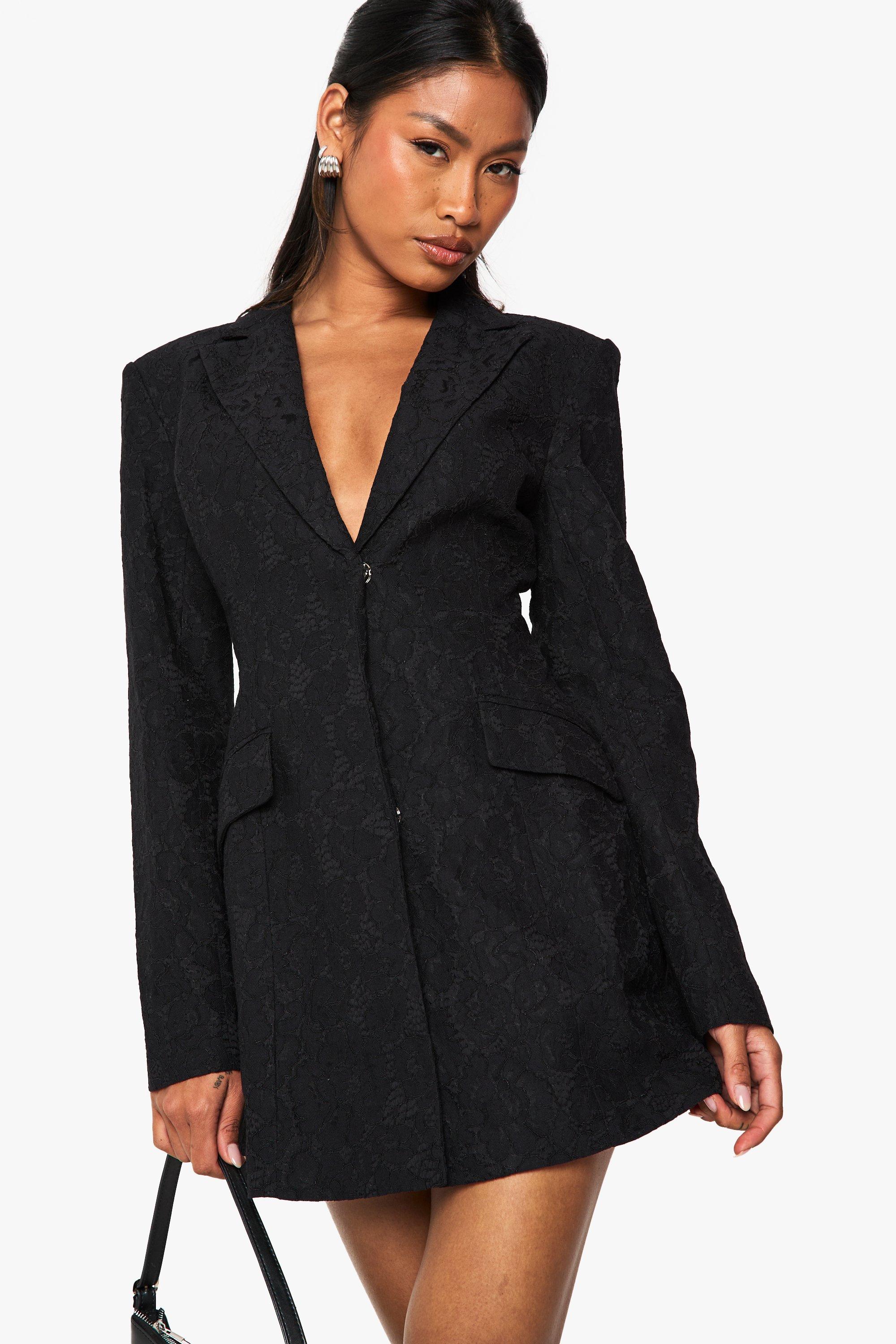 Boohoo Kanten Getailleerde Blazer Jurk, Black