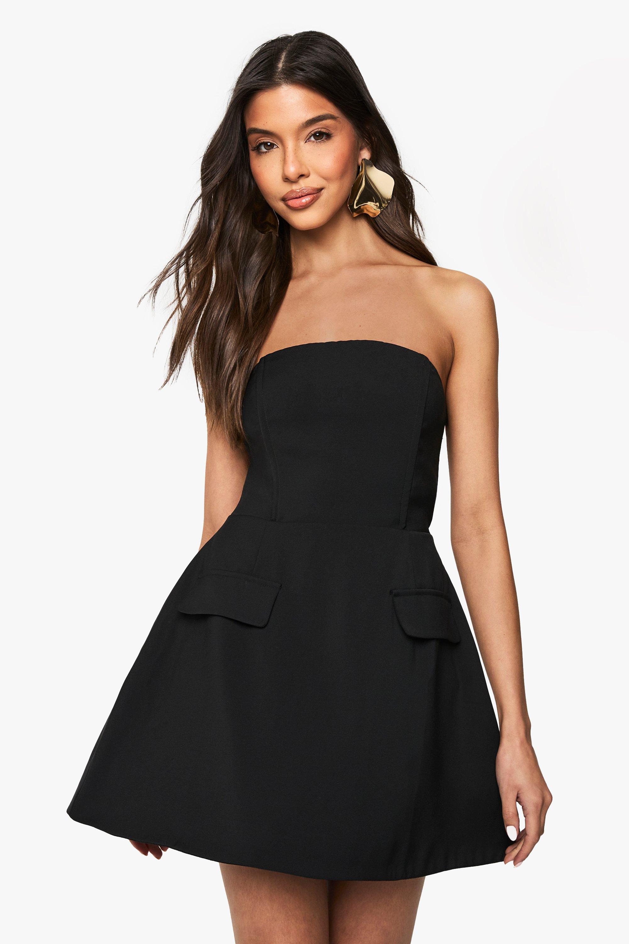 Boohoo Strapless Mini Jurk Met Structuur, Black