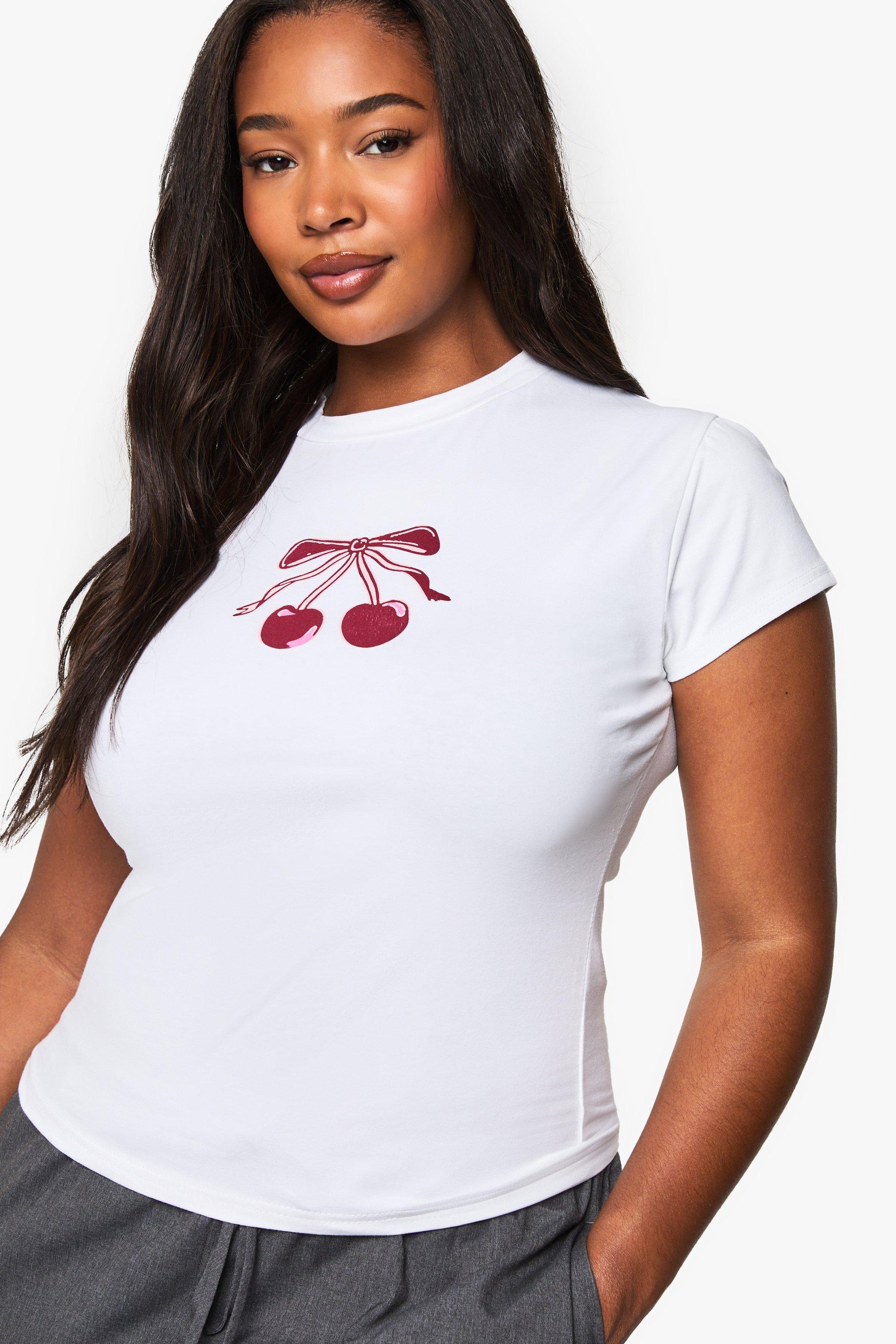 Image of Top Smanicato Plus Size Con Nastro Cherry Cherry, Bianco