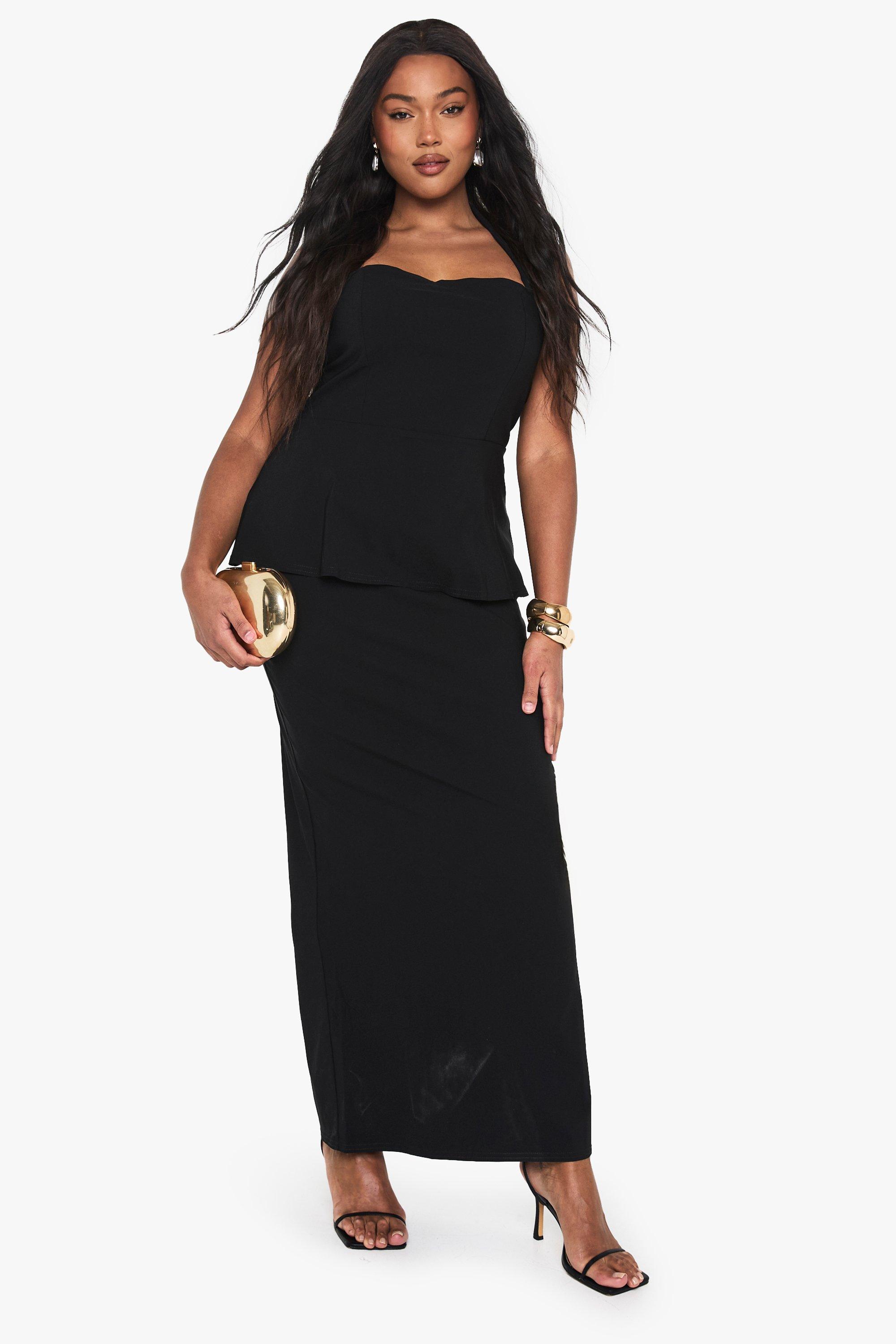 Boohoo Plus Getailleerde Maxi Jurk Met Halter Neck, Black