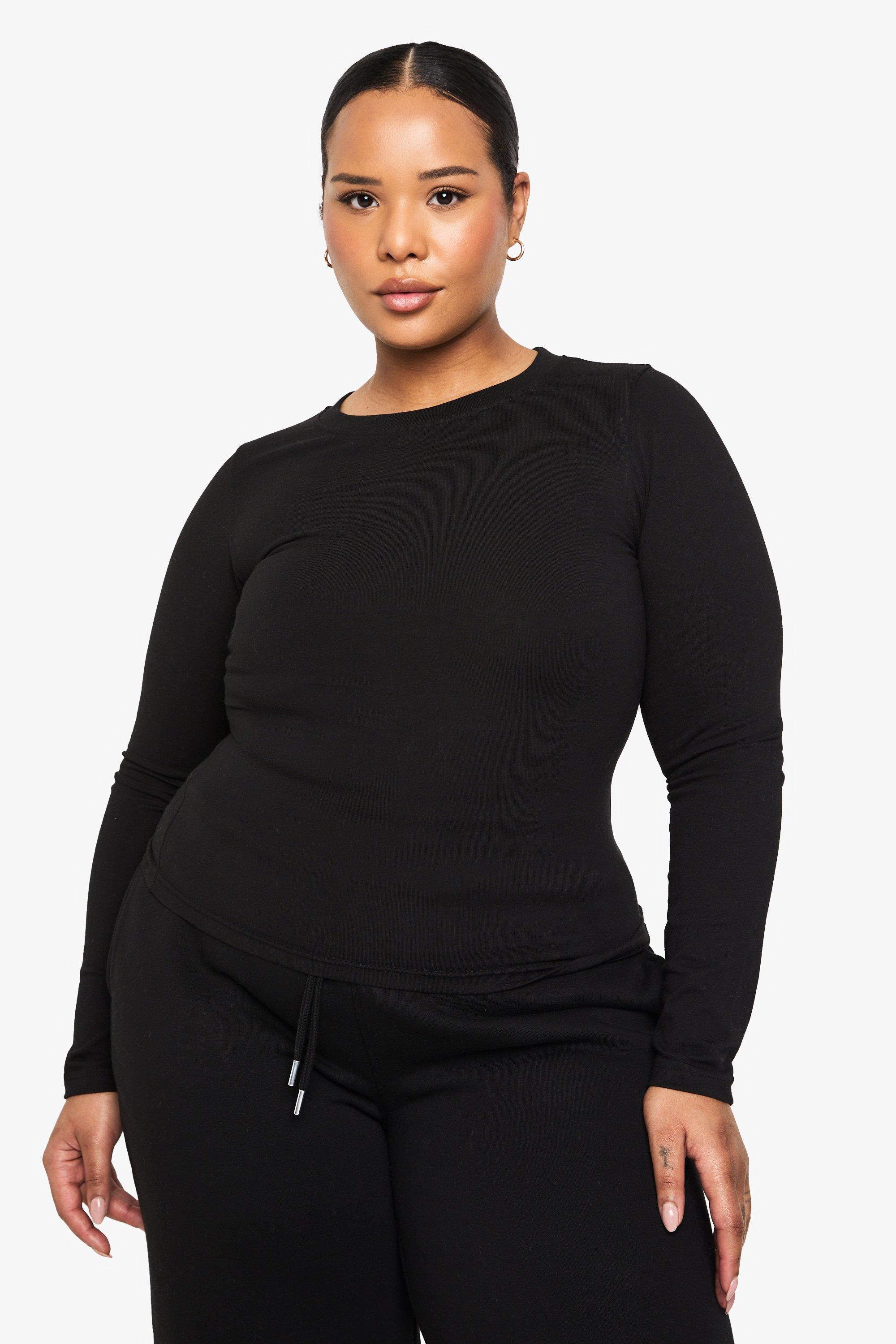 Image of Top smanicato Plus Size a maniche lunghe, Nero