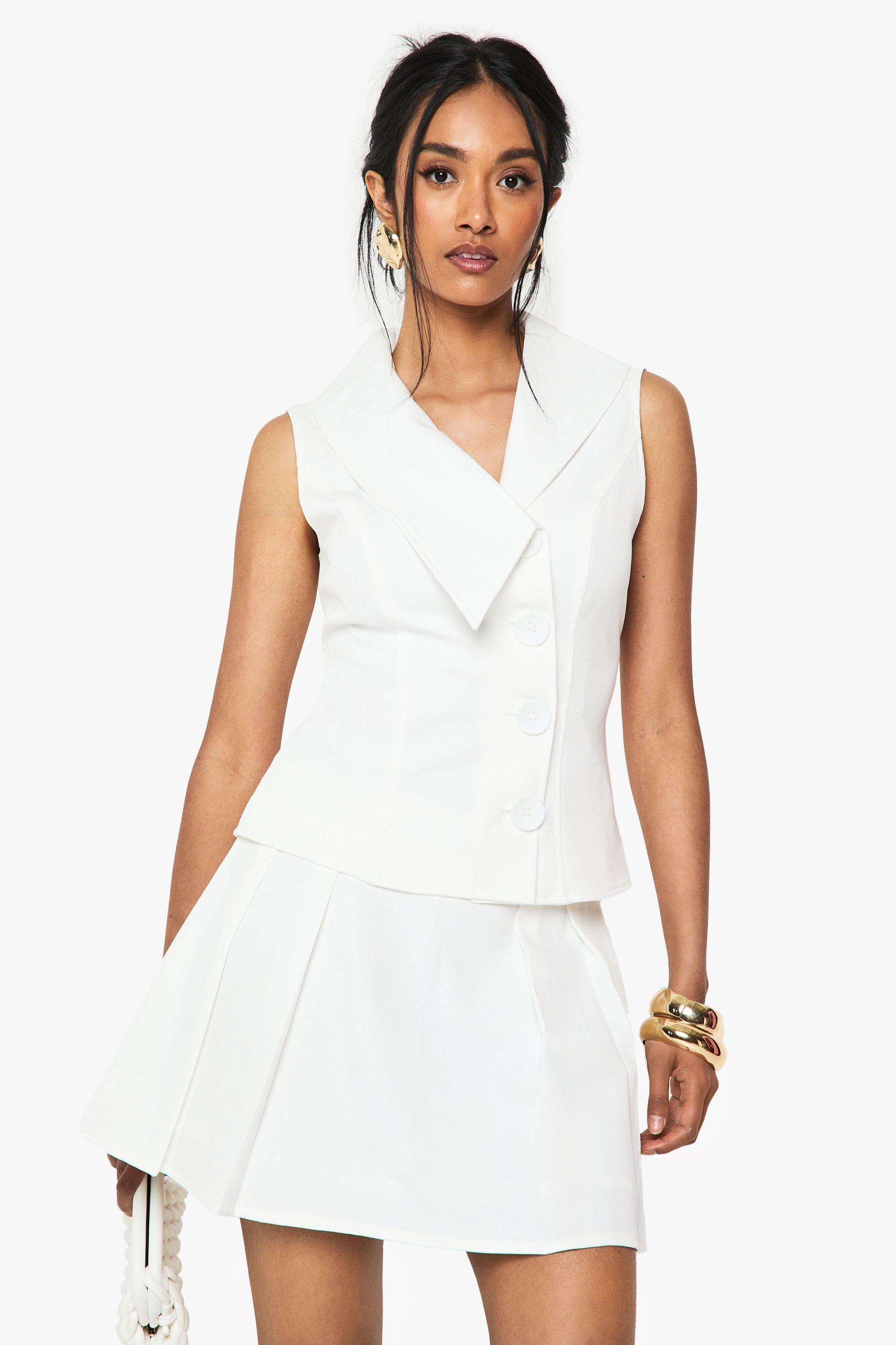 Boohoo Getailleerd Geplooid Mini Rokje, White