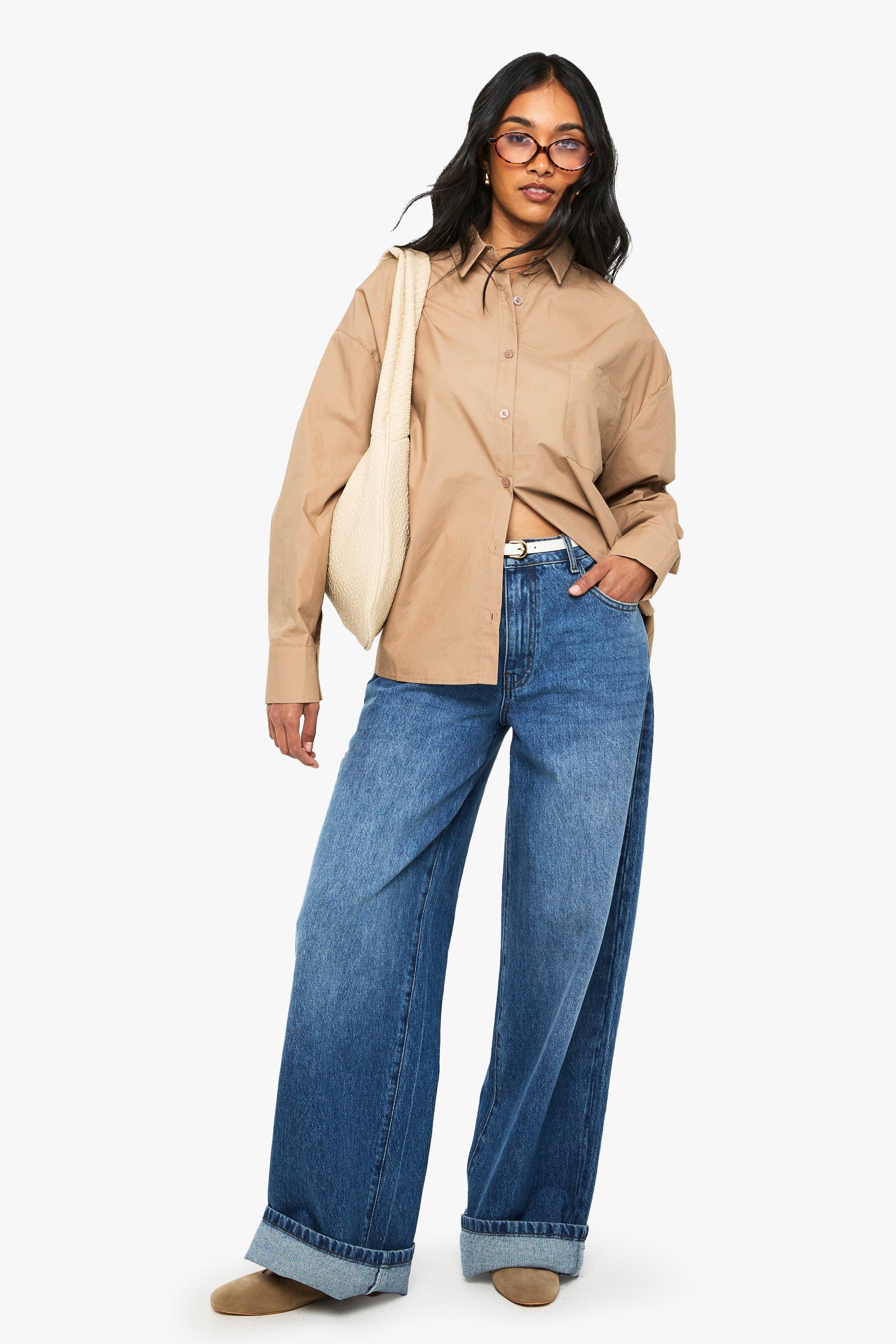 Image of Camicia oversize in cotone popeline, Beige