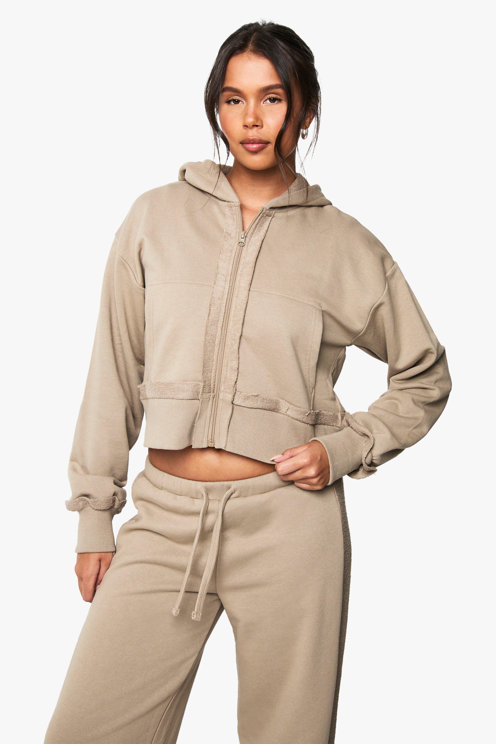Image of Felpa Corta Squadrata Oversize Con Cappuccio, Beige