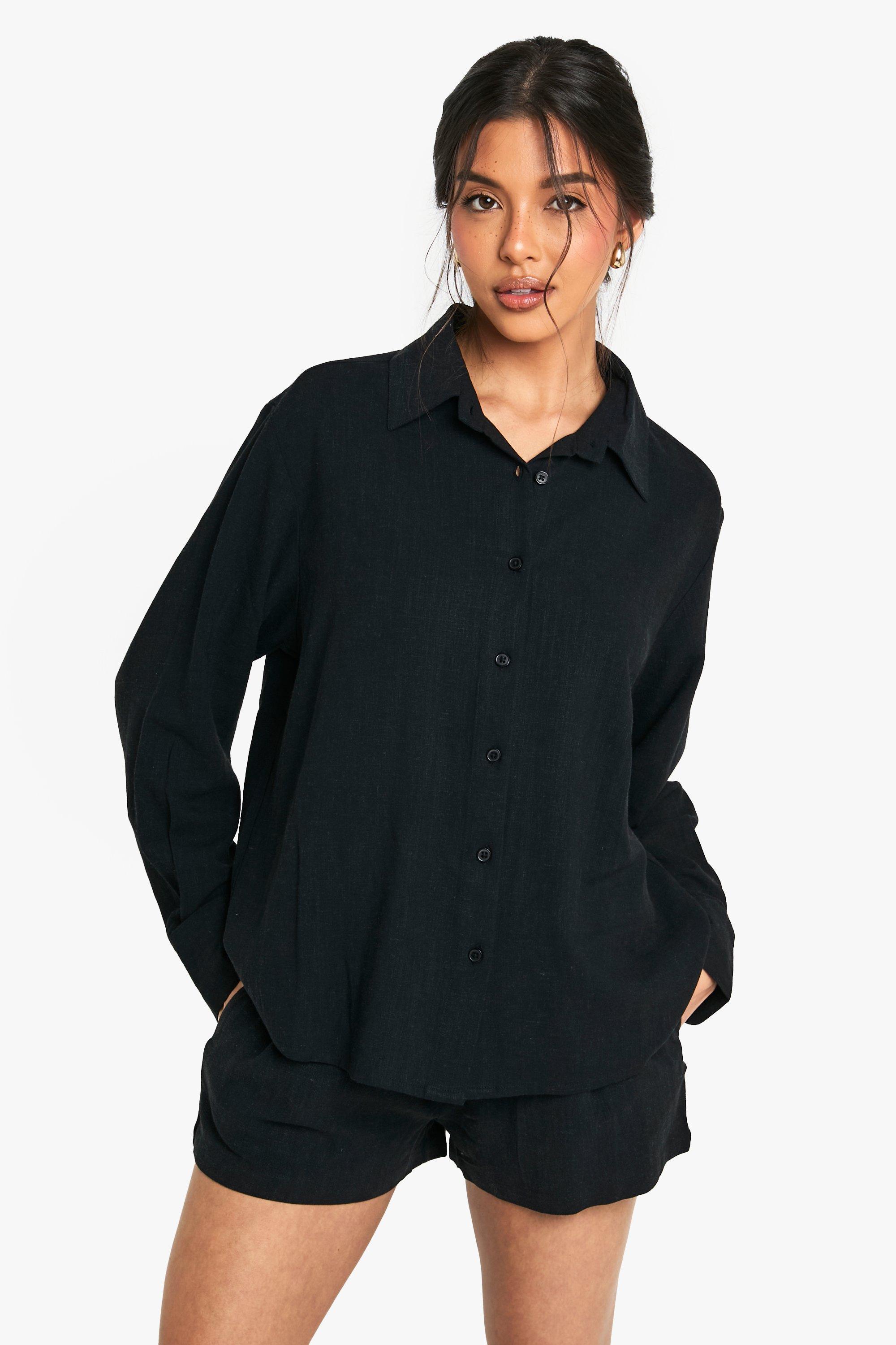Image of Camicia oversize Premium in lino, Nero
