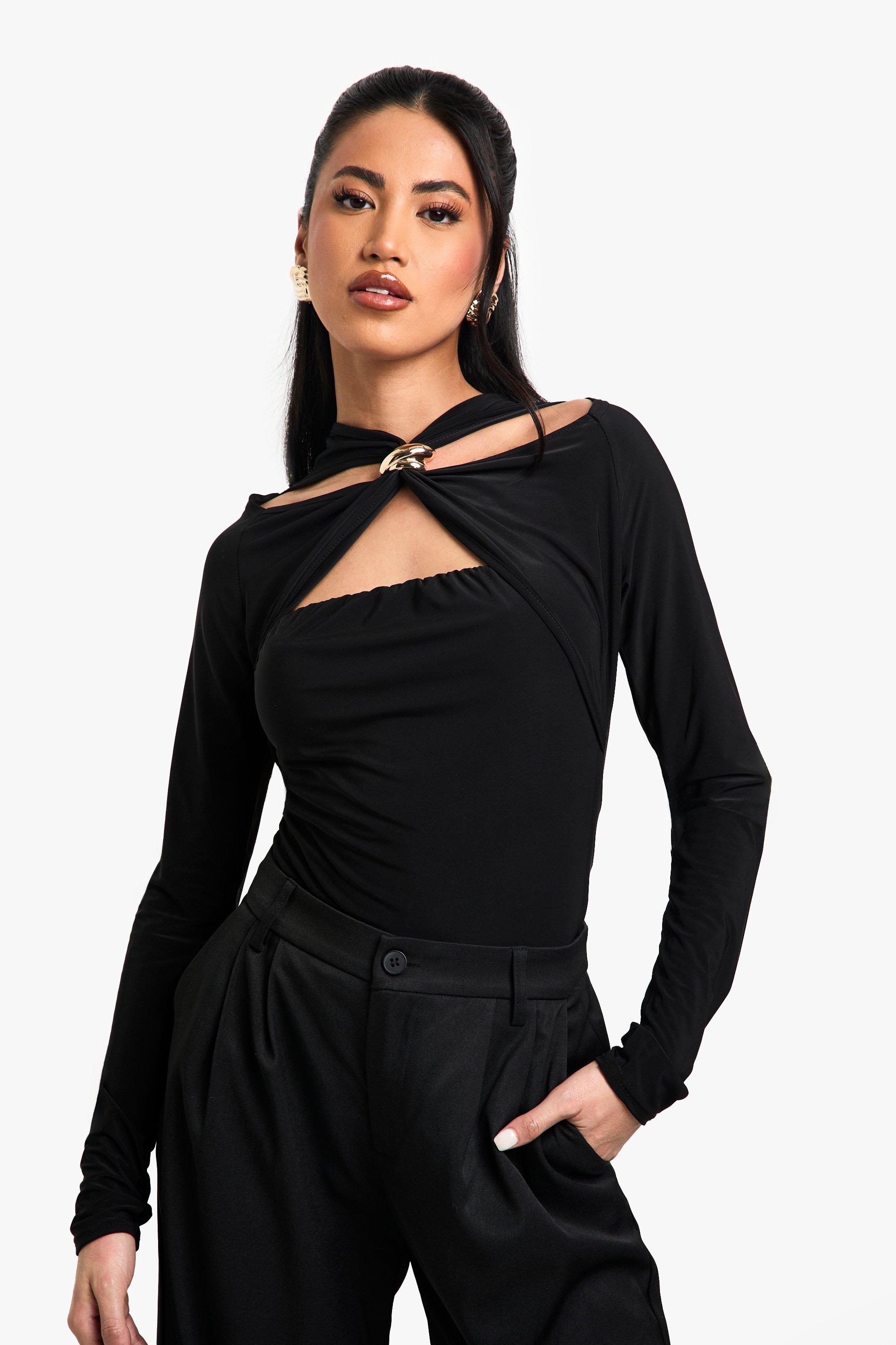 Image of Body seducente su due livelli con cut-out e finiture, Nero