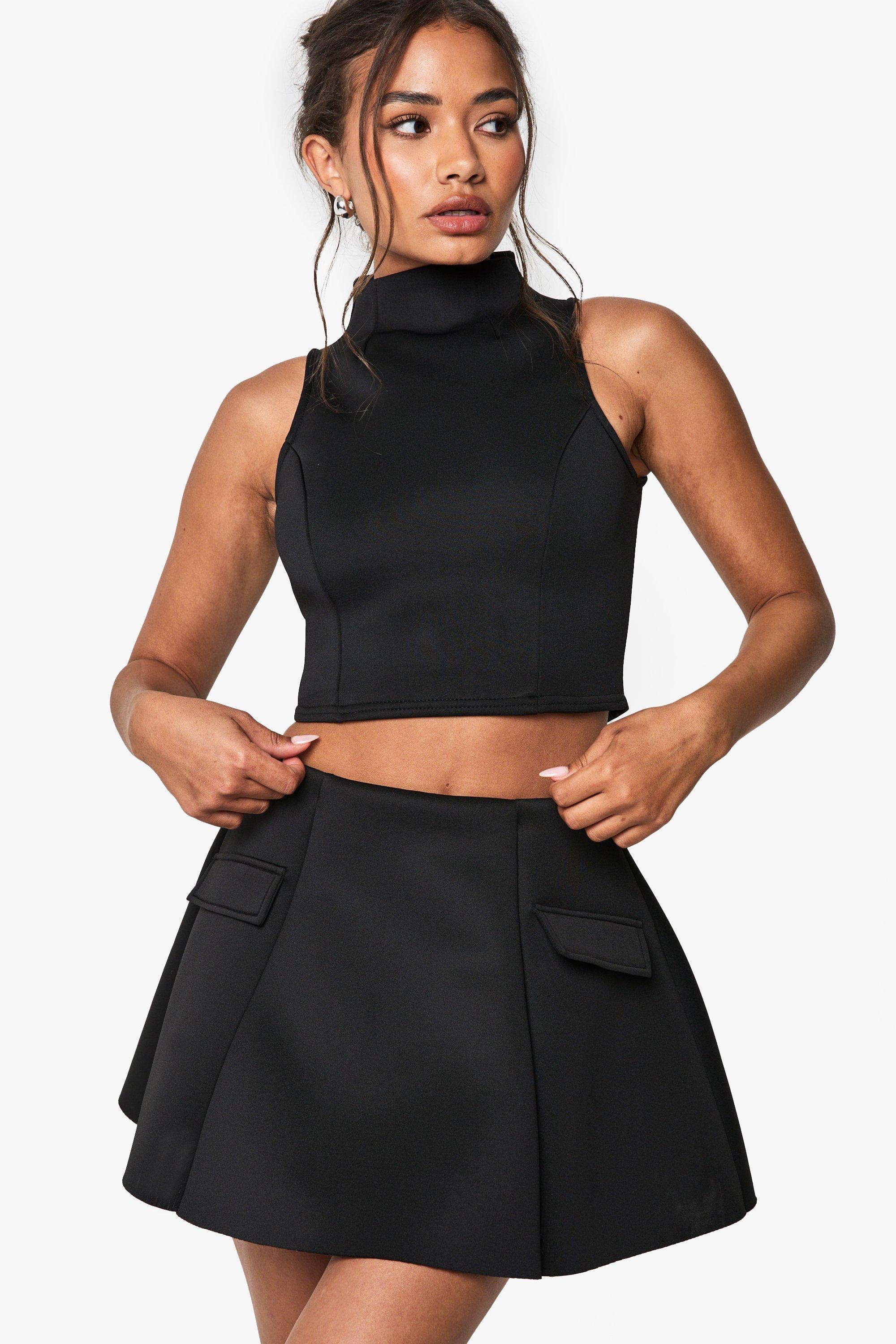 Boohoo Scuba Mouwloze Top Met Hoge Hals, Black