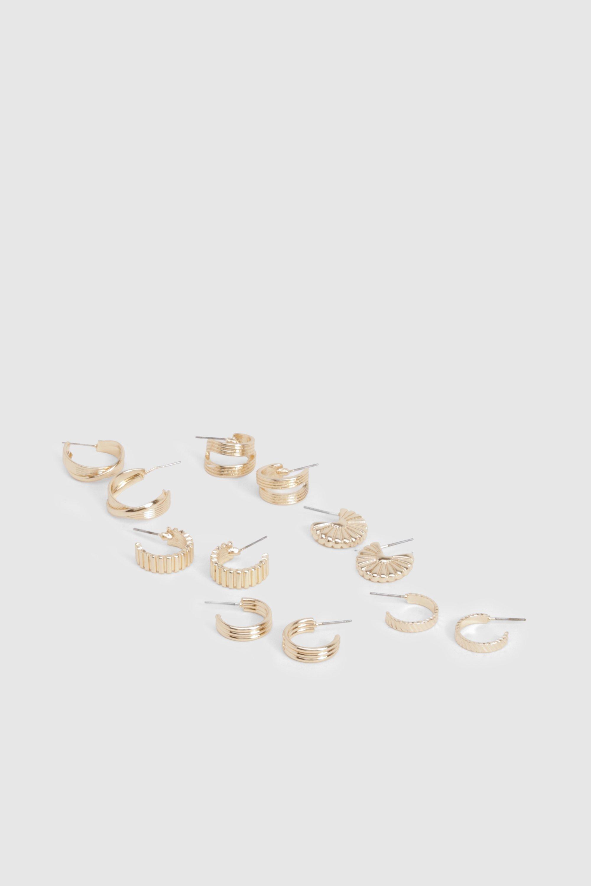 Image of Orecchini a cerchio a coste - set di 6 paia, Metallics