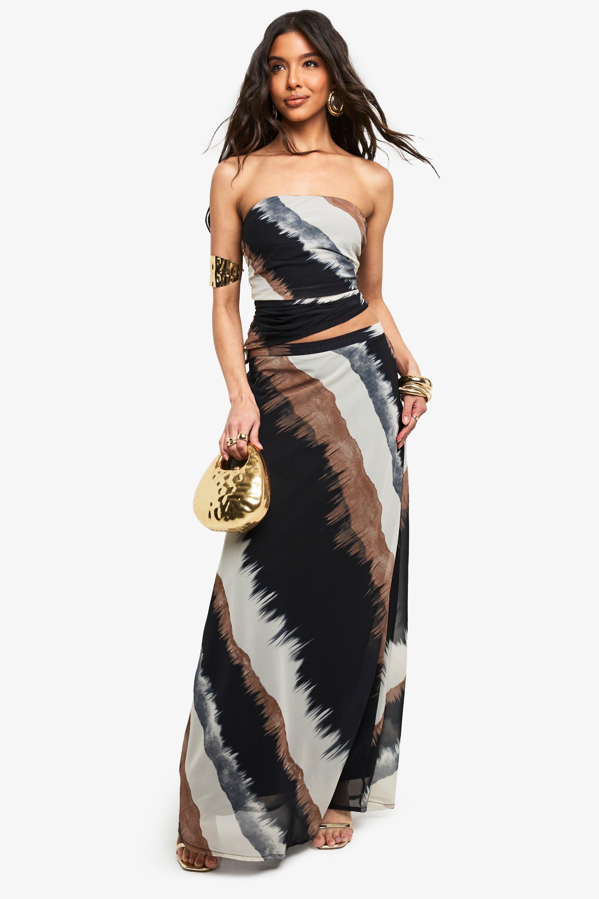 Boohoo Gestreepte Chiffon Maxi Rok, Multi